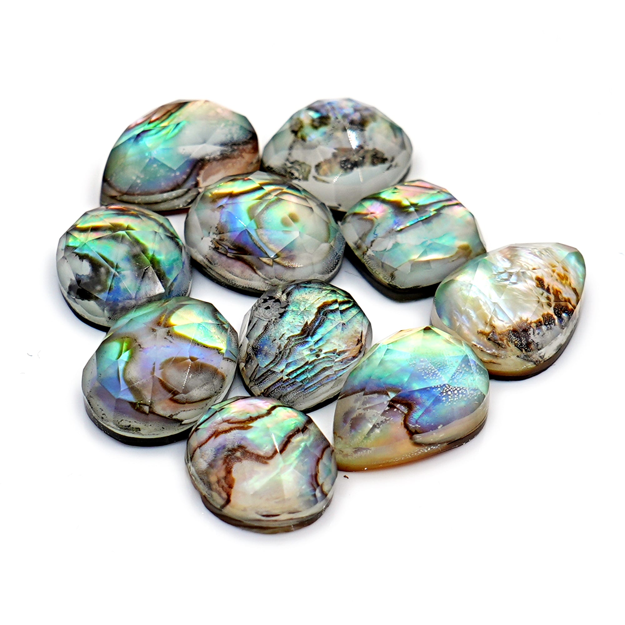 Abalone Shell Doublet Rosecut Cabochons | Mix-Shaped Gemstone for Statement Jewelry - 10 Pieces