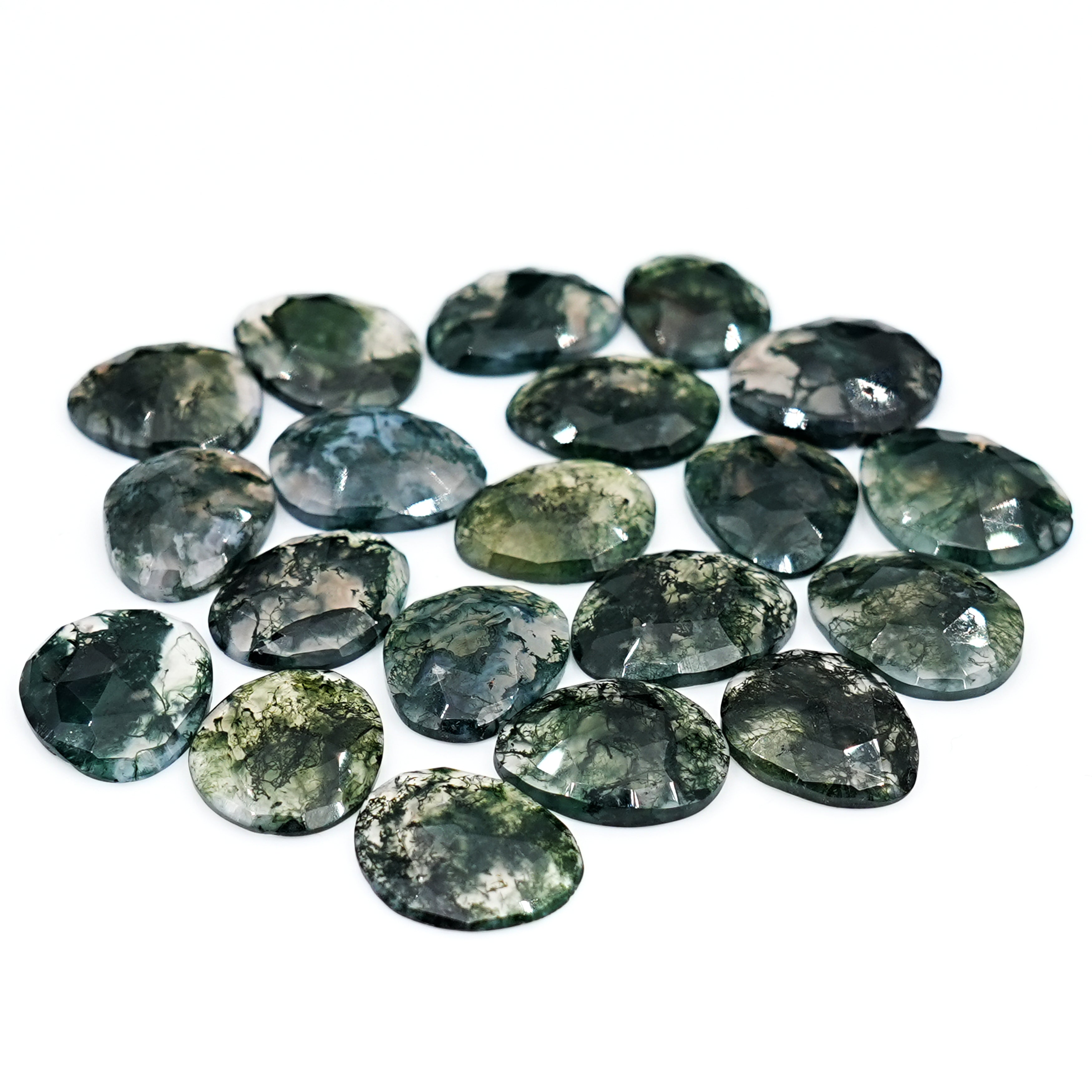 Moss Agate Freeform Rose Cut Cabochons | Nature Inspired Gemstone for Jewelry Making - 20 Pieces