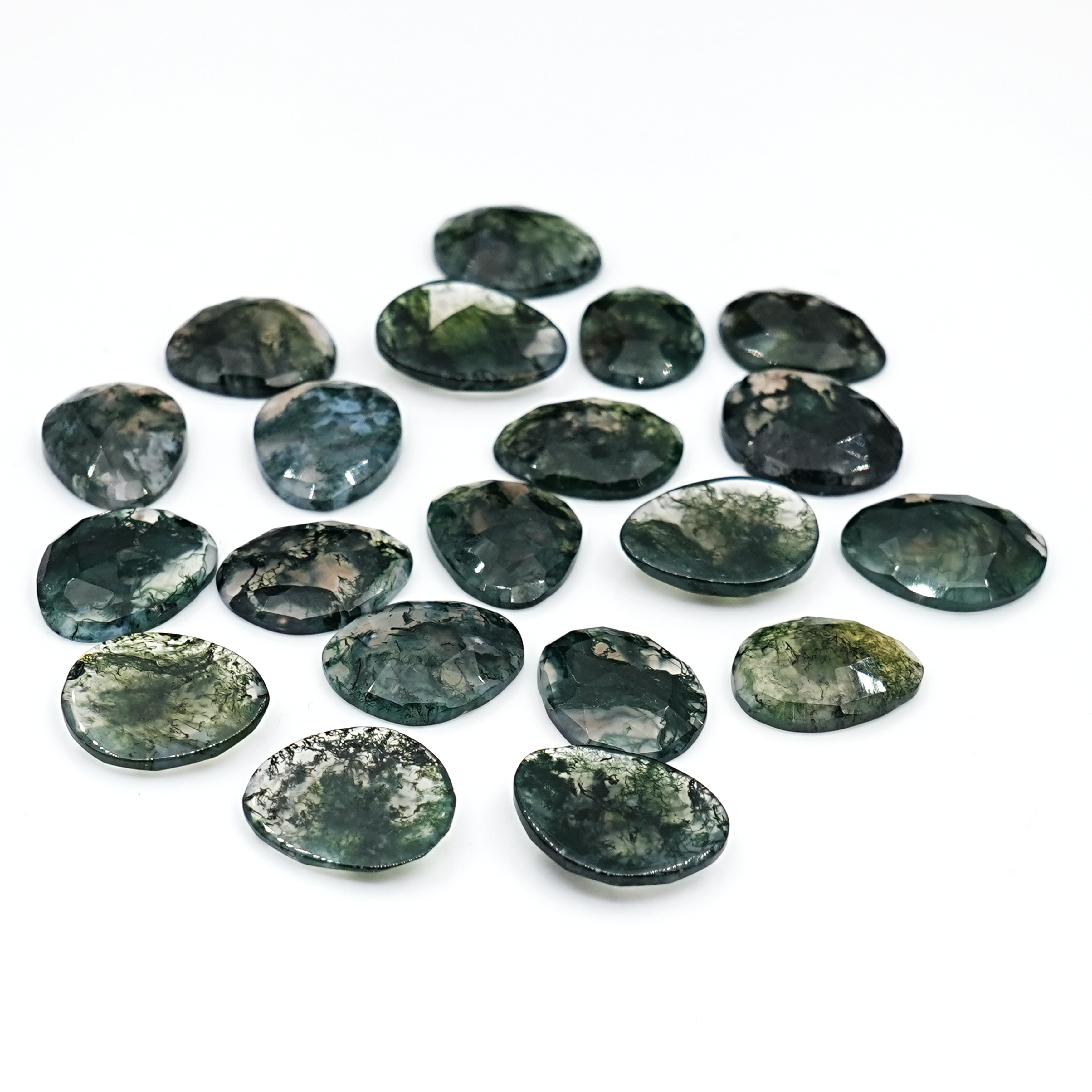 Moss Agate Freeform Rose Cut Cabochons | Nature Inspired Gemstone for Jewelry Making - 20 Pieces