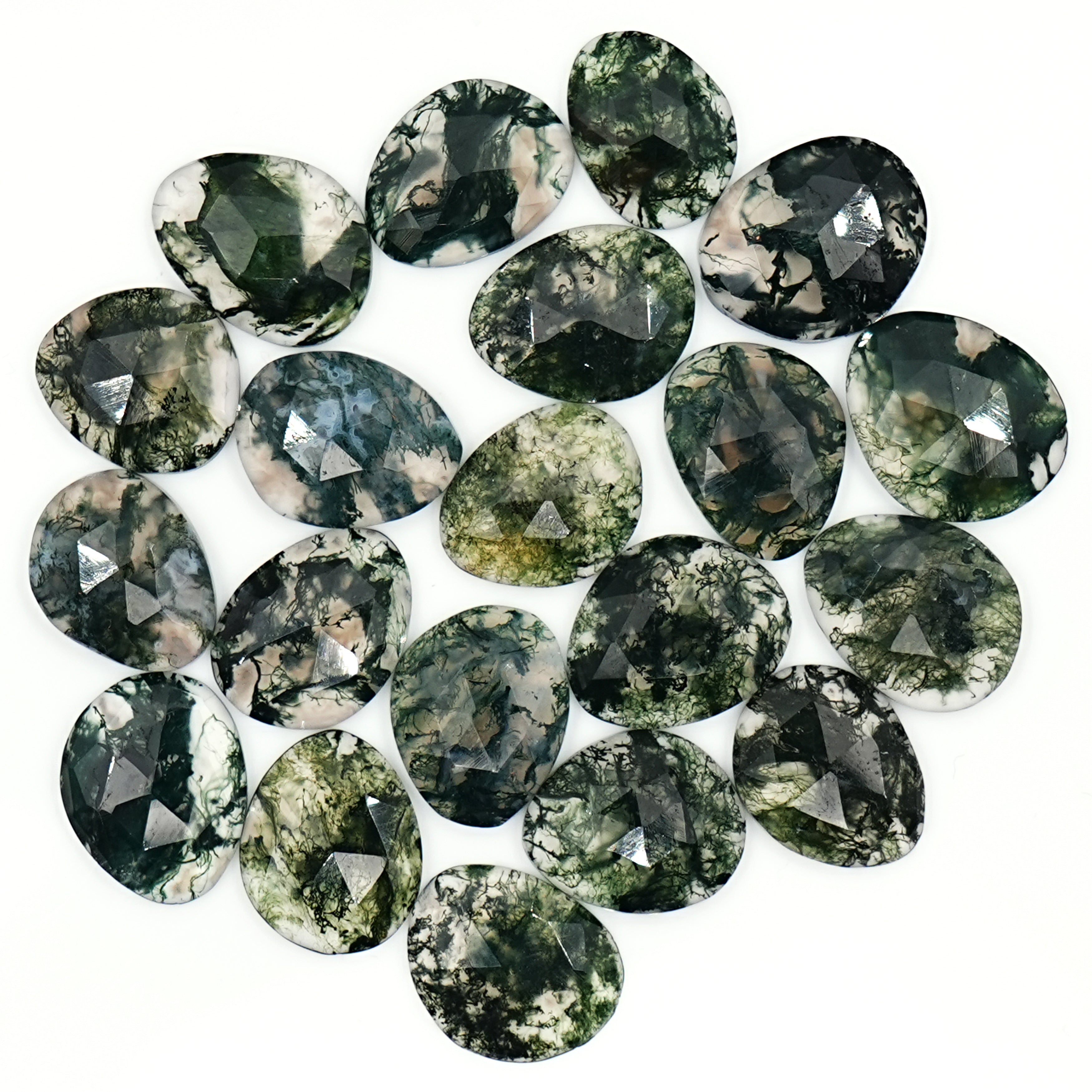 Moss Agate Freeform Rose Cut Cabochons | Nature Inspired Gemstone for Jewelry Making - 20 Pieces