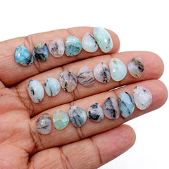 Natural Peruvian Blue Opal Rose Cut Gemstones | Polished Loose Gems for Jewelry Making - 20 Pieces