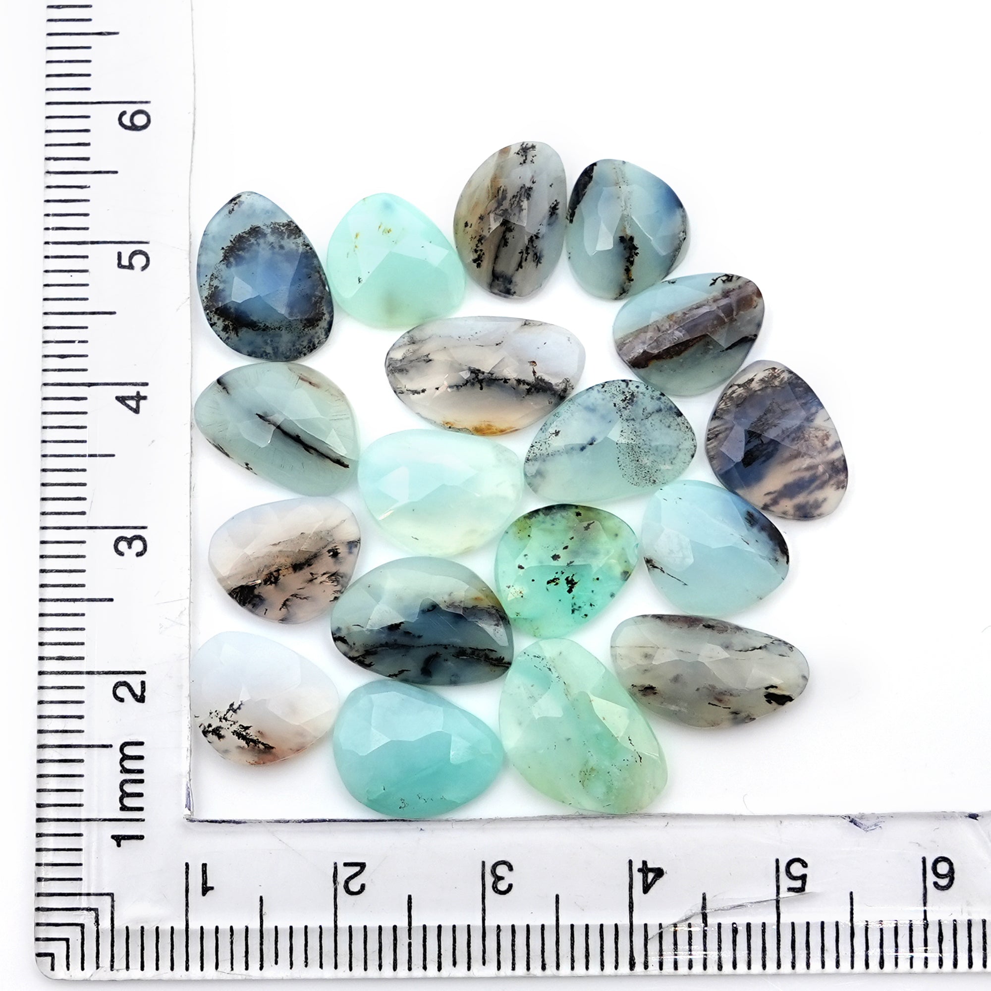 Natural Peruvian Blue Opal Rose Cut Gemstones | Polished Loose Gems for Jewelry Making - 18 Pieces