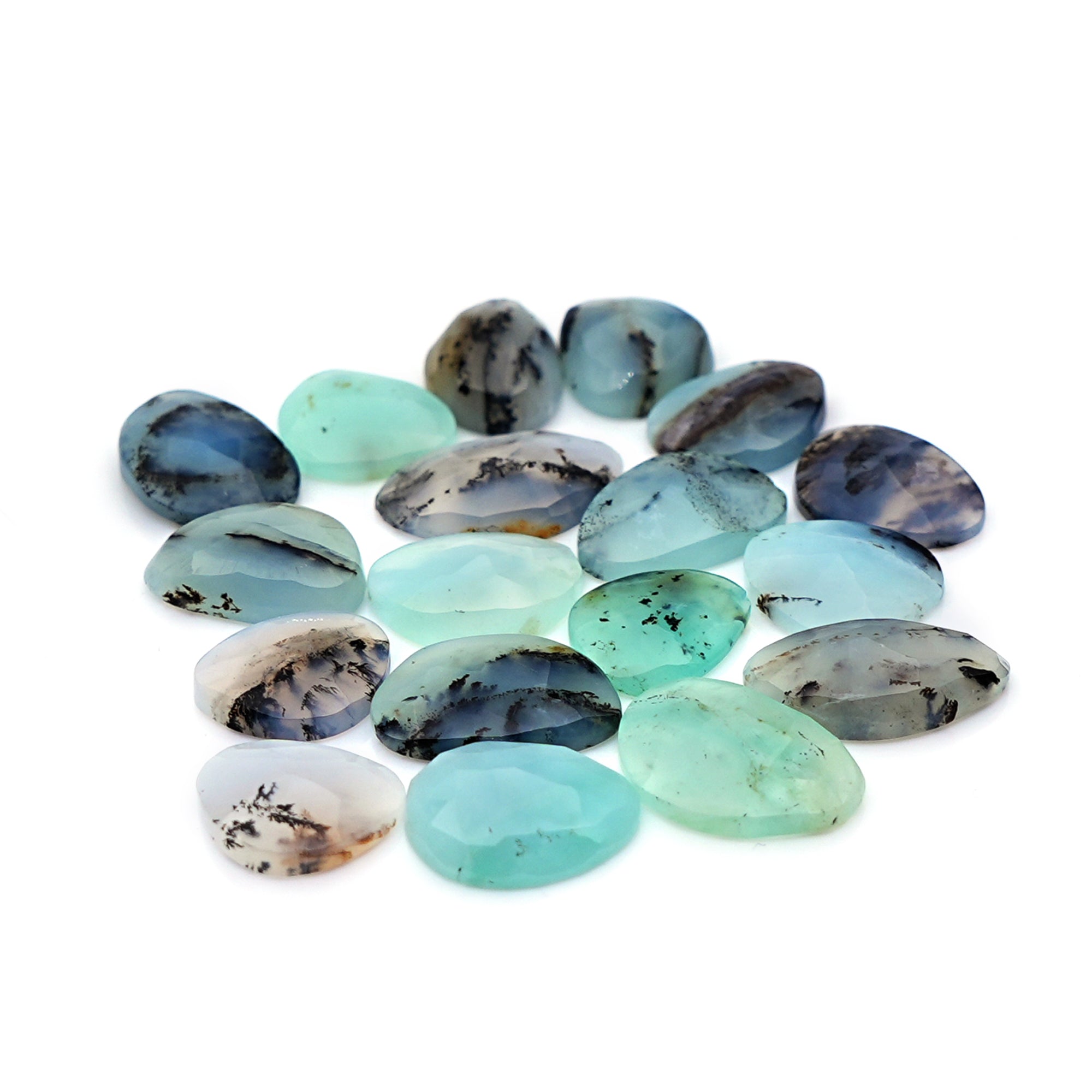 Natural Peruvian Blue Opal Rose Cut Gemstones | Polished Loose Gems for Jewelry Making - 18 Pieces