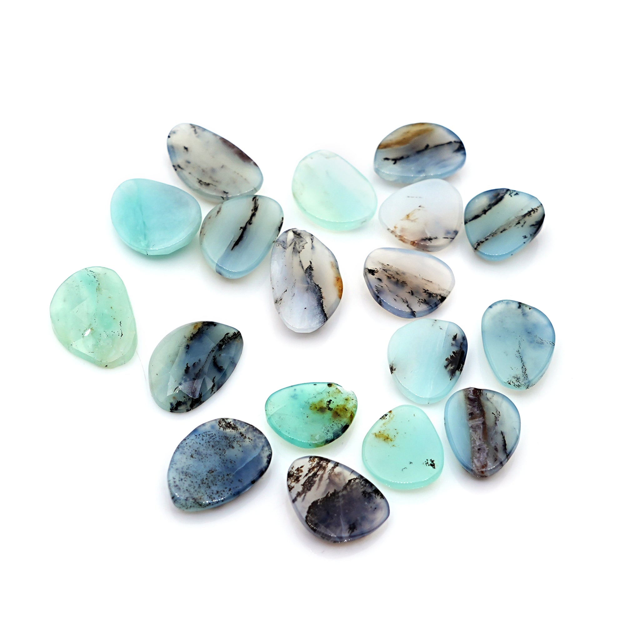 Natural Peruvian Blue Opal Rose Cut Gemstones | Polished Loose Gems for Jewelry Making - 18 Pieces