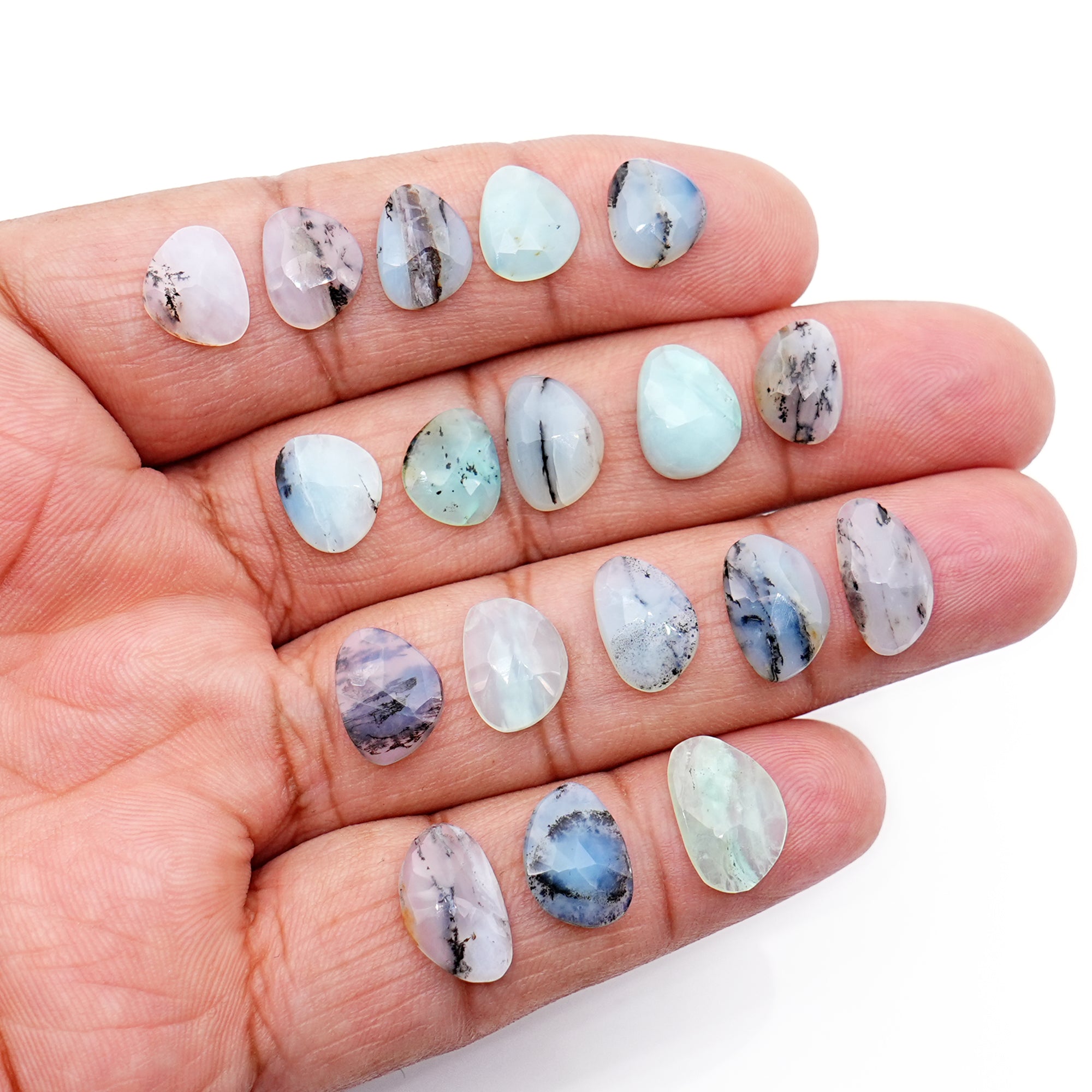 Natural Peruvian Blue Opal Rose Cut Gemstones | Polished Loose Gems for Jewelry Making - 18 Pieces
