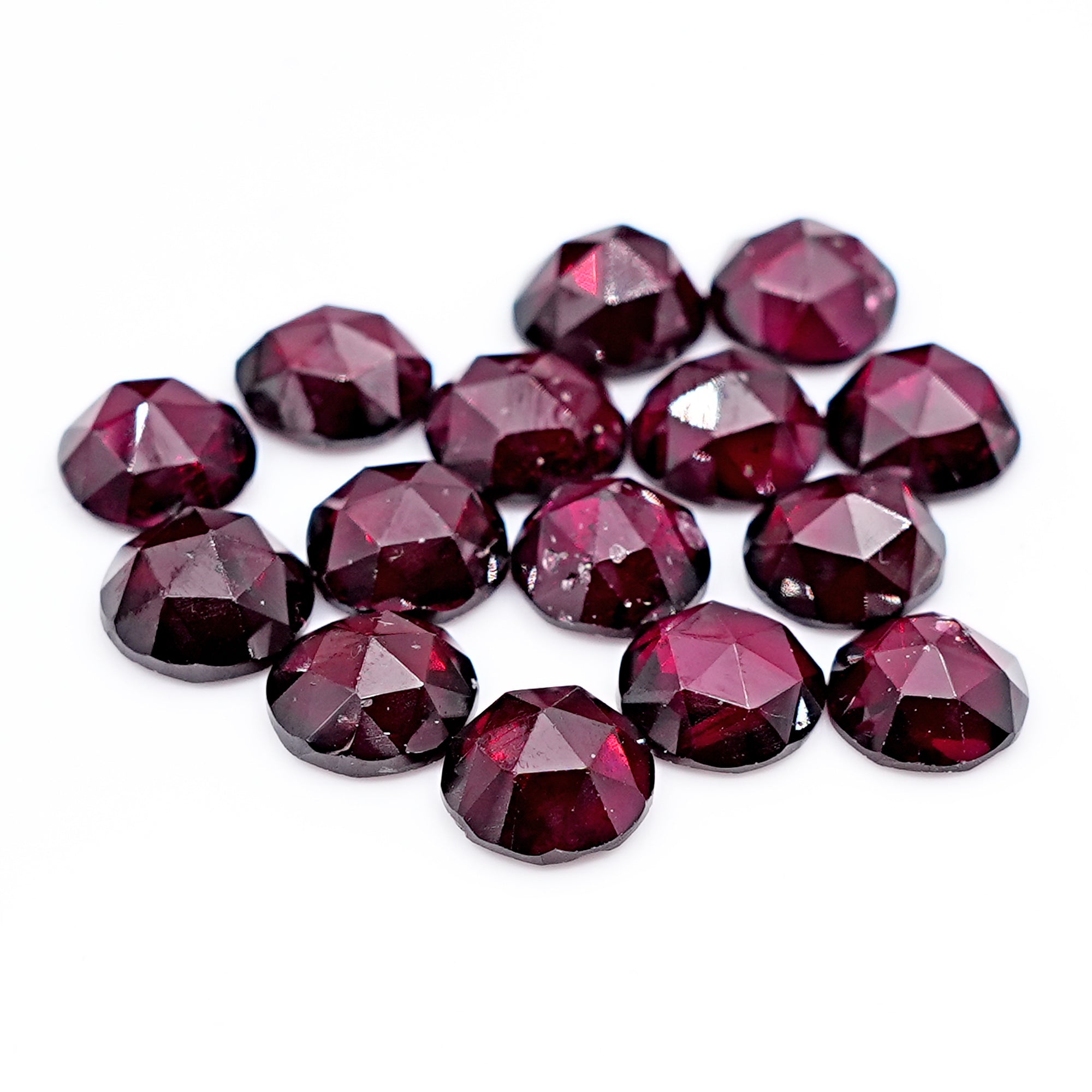 Rhodolite Garnet Rose Cut Cabochons | Deep Plum Pink Round Cut Faceted Gems - 15 Pieces