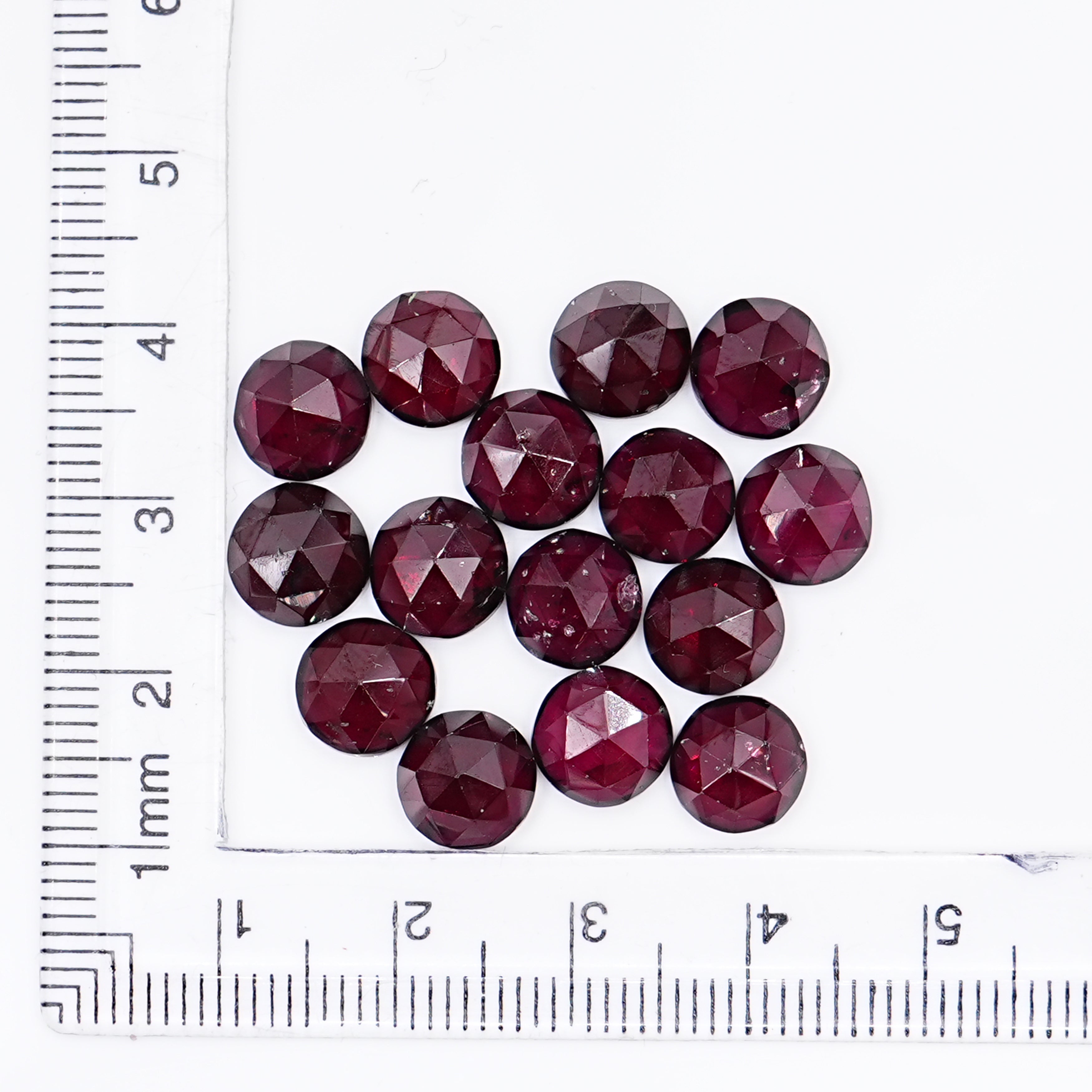 Flat back rosecut garnet cabochons close-up