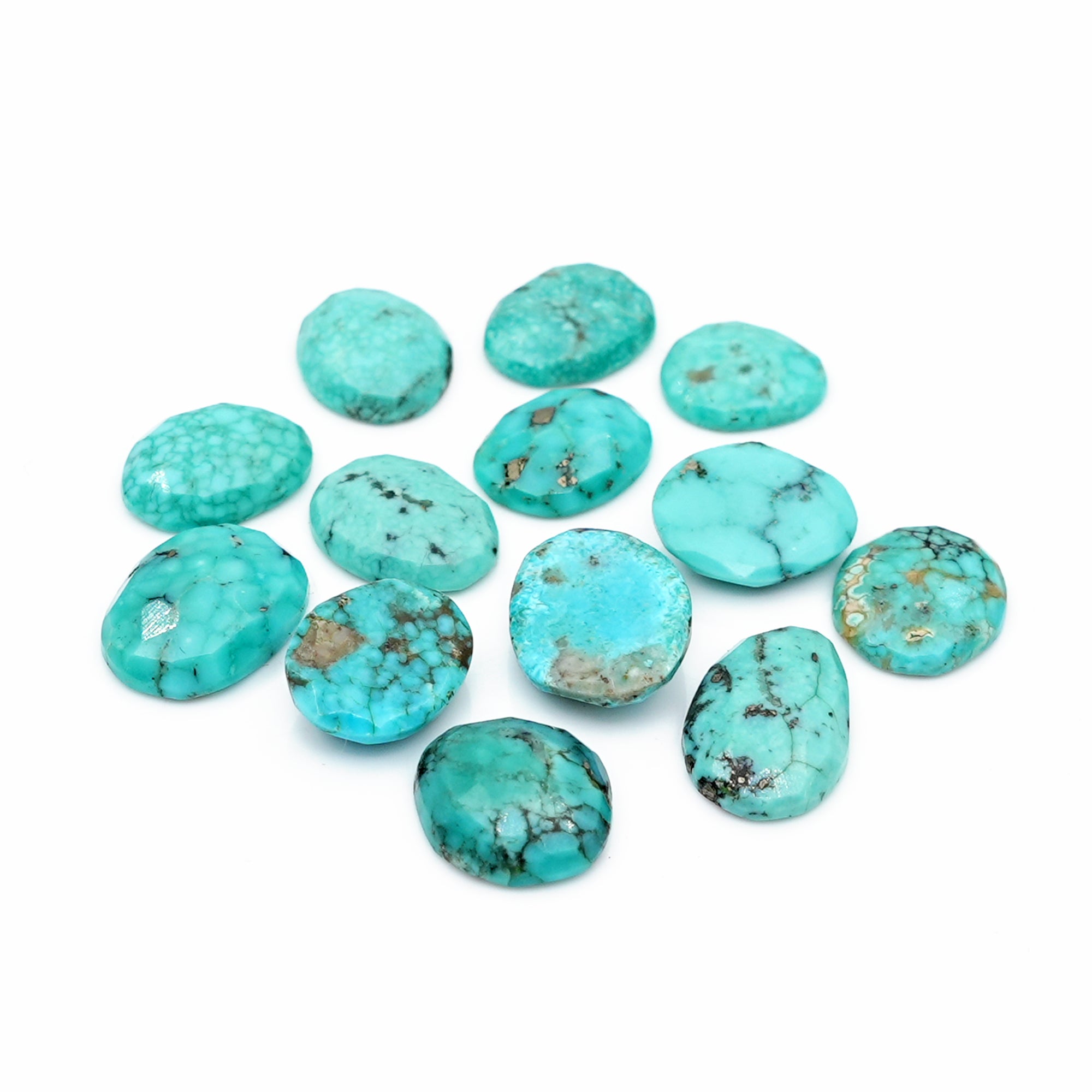 Freefrom Shape Hubei Turquoise Cabochons | Rose Cut Gemstone for Jewelry Making- 13 Pieces