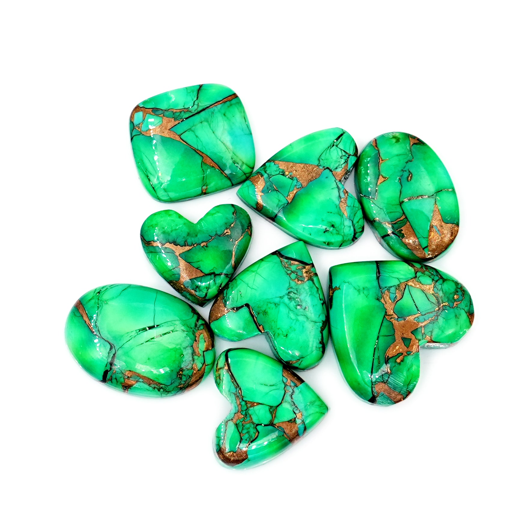 Natural Kingman Green Dahlia Turquoise | Freefrom Shapes Smooth Cabochon for Jewelry - 8 Pices