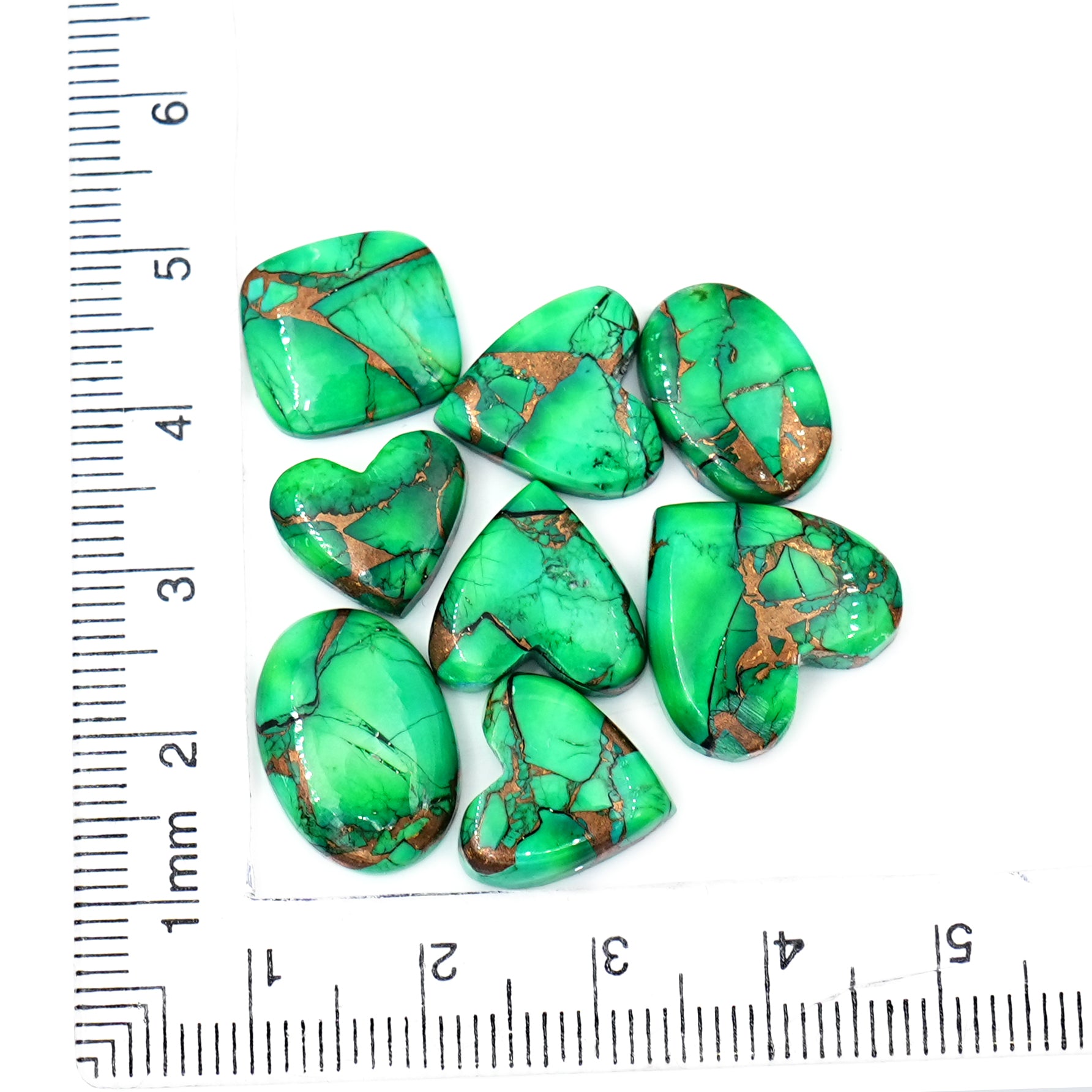 Natural Kingman Green Dahlia Turquoise | Freefrom Shapes Smooth Cabochon for Jewelry - 8 Pices