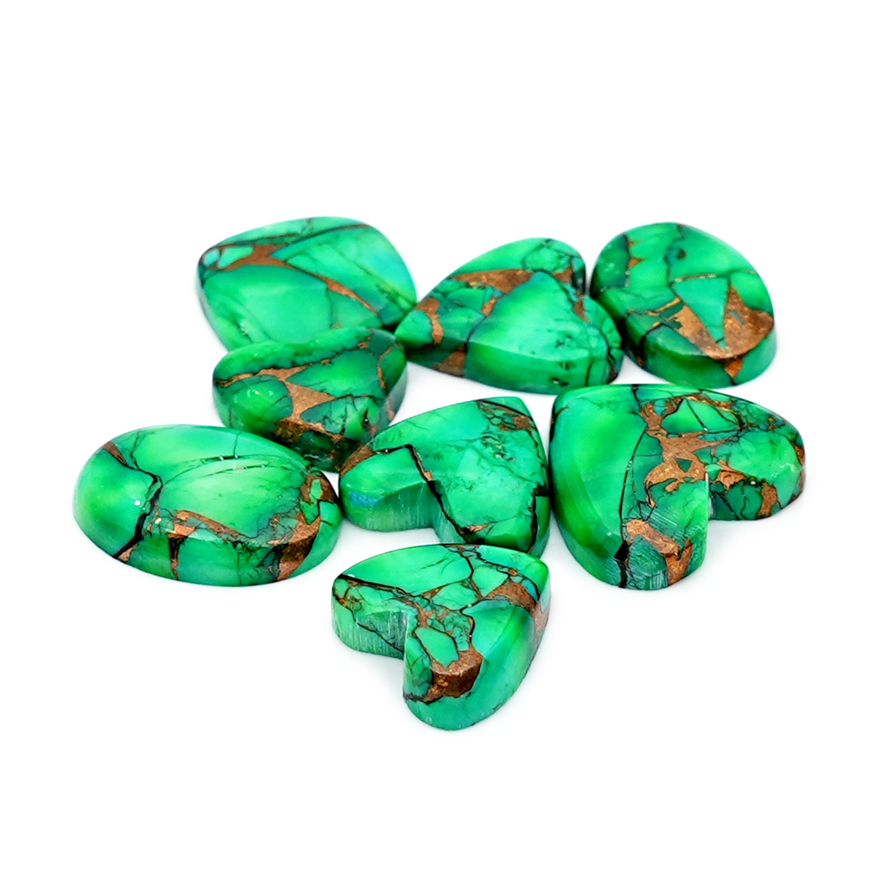 Natural Kingman Green Dahlia Turquoise | Freefrom Shapes Smooth Cabochon for Jewelry - 8 Pices