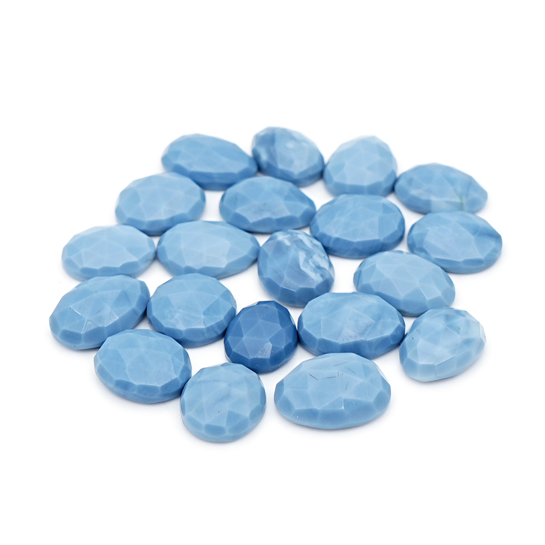 Natural Blue Opal Rose Cut Gemstones | Freeform Cabochons for Jewelry Creation - 20 Pieces