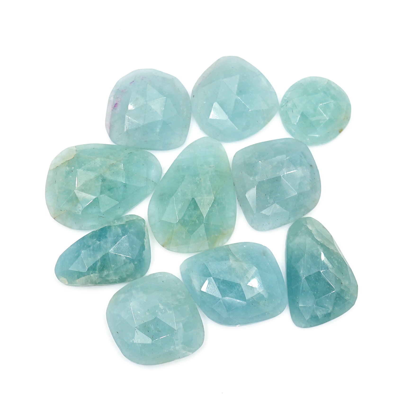 Aquamarine Freeform Cabochons | Rose Cut Gemstones for Designer Jewelry - 10 Pieces