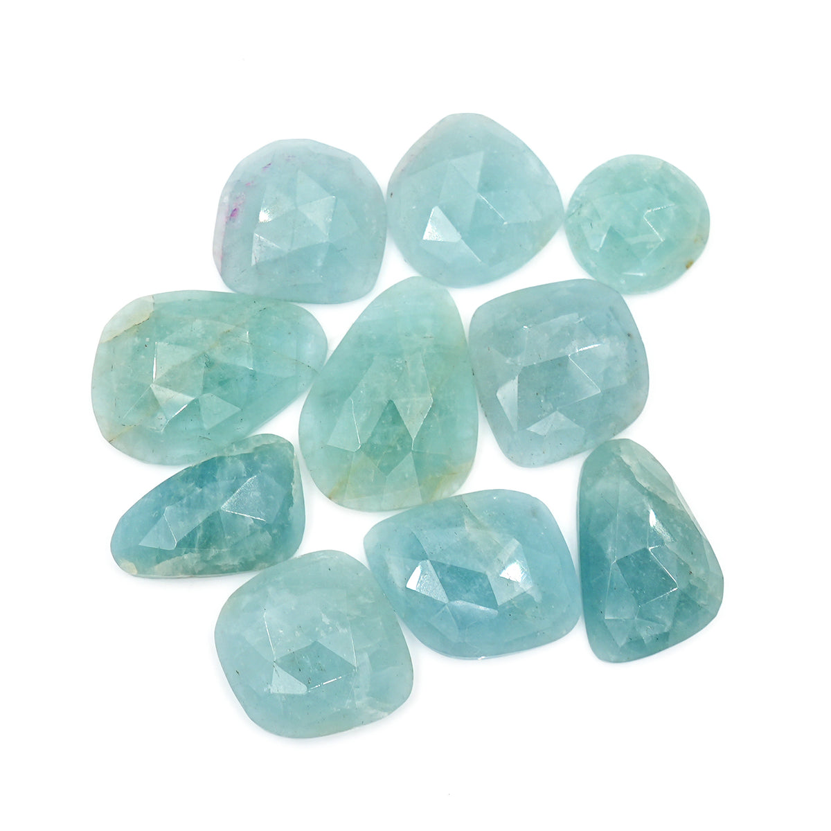 Aquamarine Freeform Cabochons | Rose Cut Gemstones for Designer Jewelry - 10 Pieces