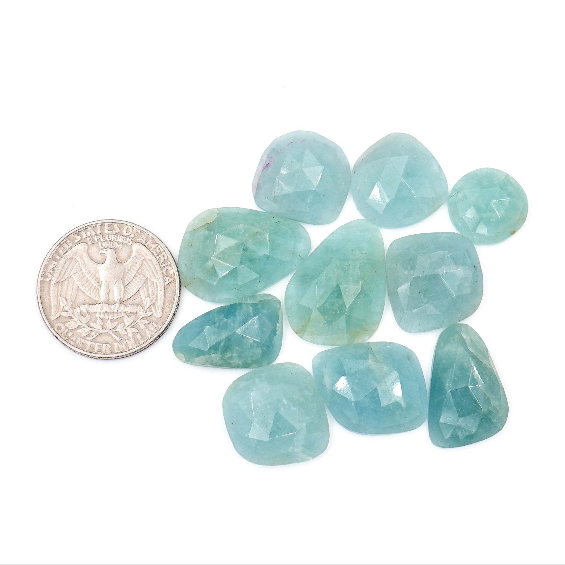 Aquamarine Freeform Cabochons | Rose Cut Gemstones for Designer Jewelry - 10 Pieces