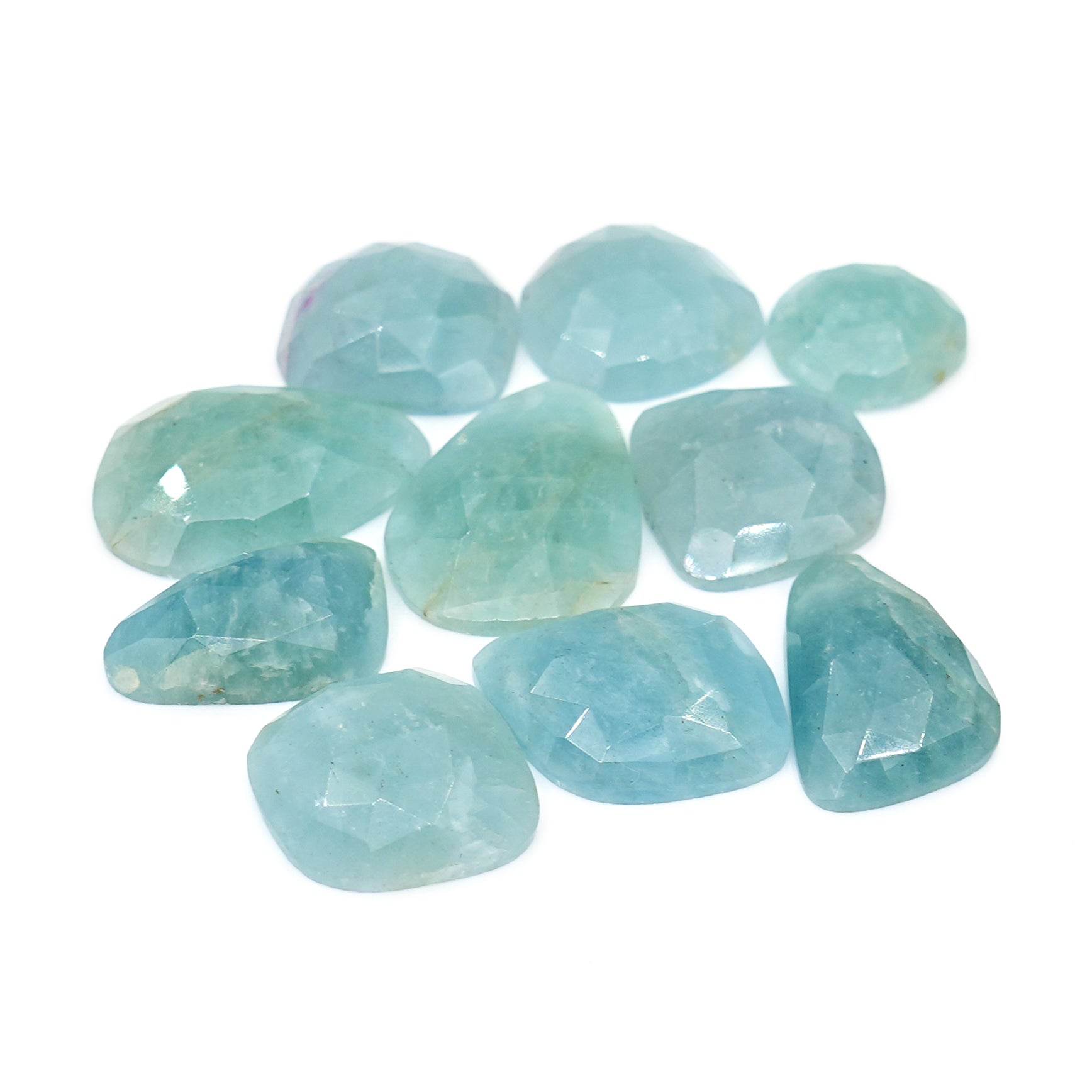 Aquamarine Freeform Cabochons | Rose Cut Gemstones for Designer Jewelry - 10 Pieces