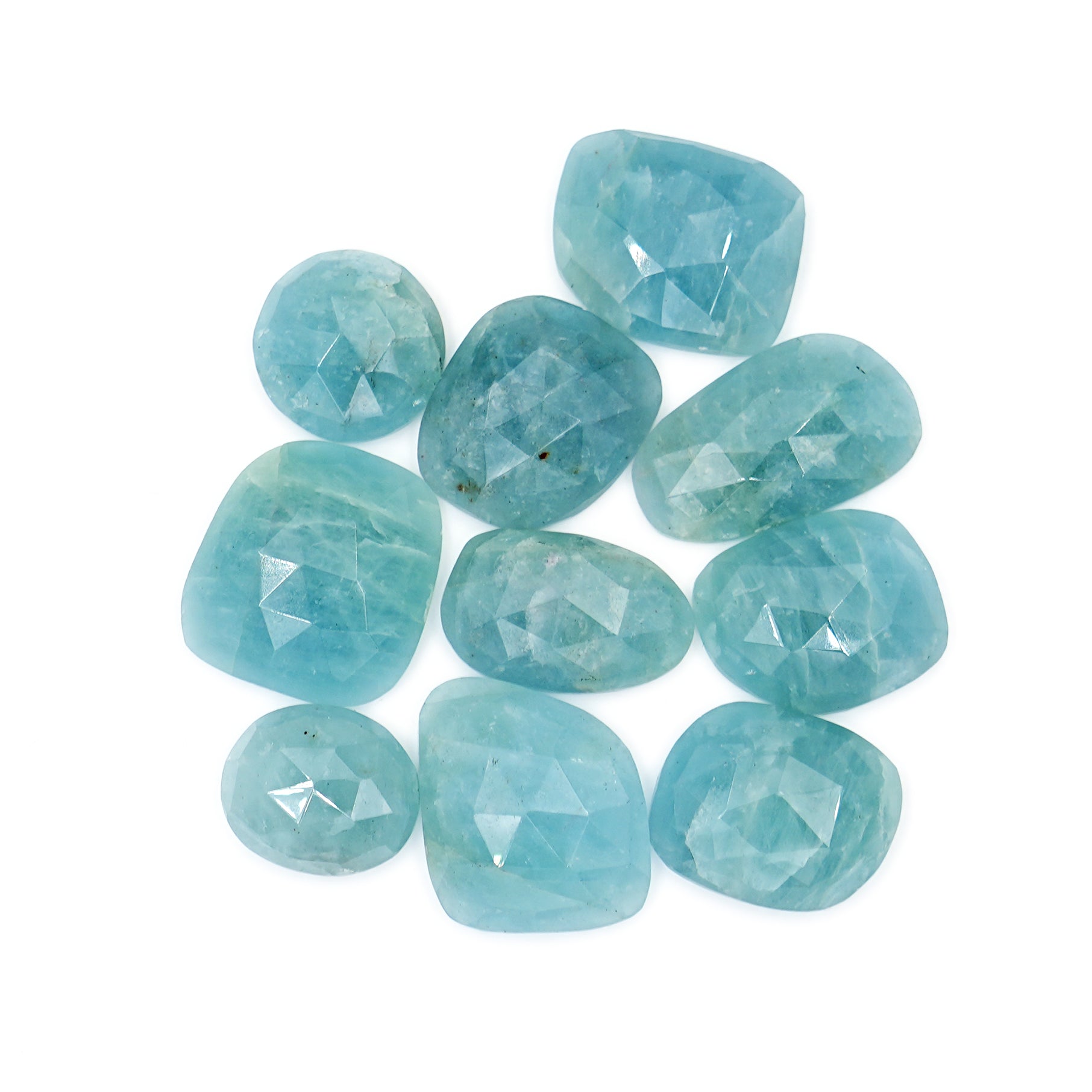 Rose Cut Aquamarine Freeform Cabochons | Gemstones for Designer Jewelry - 10 Pieces