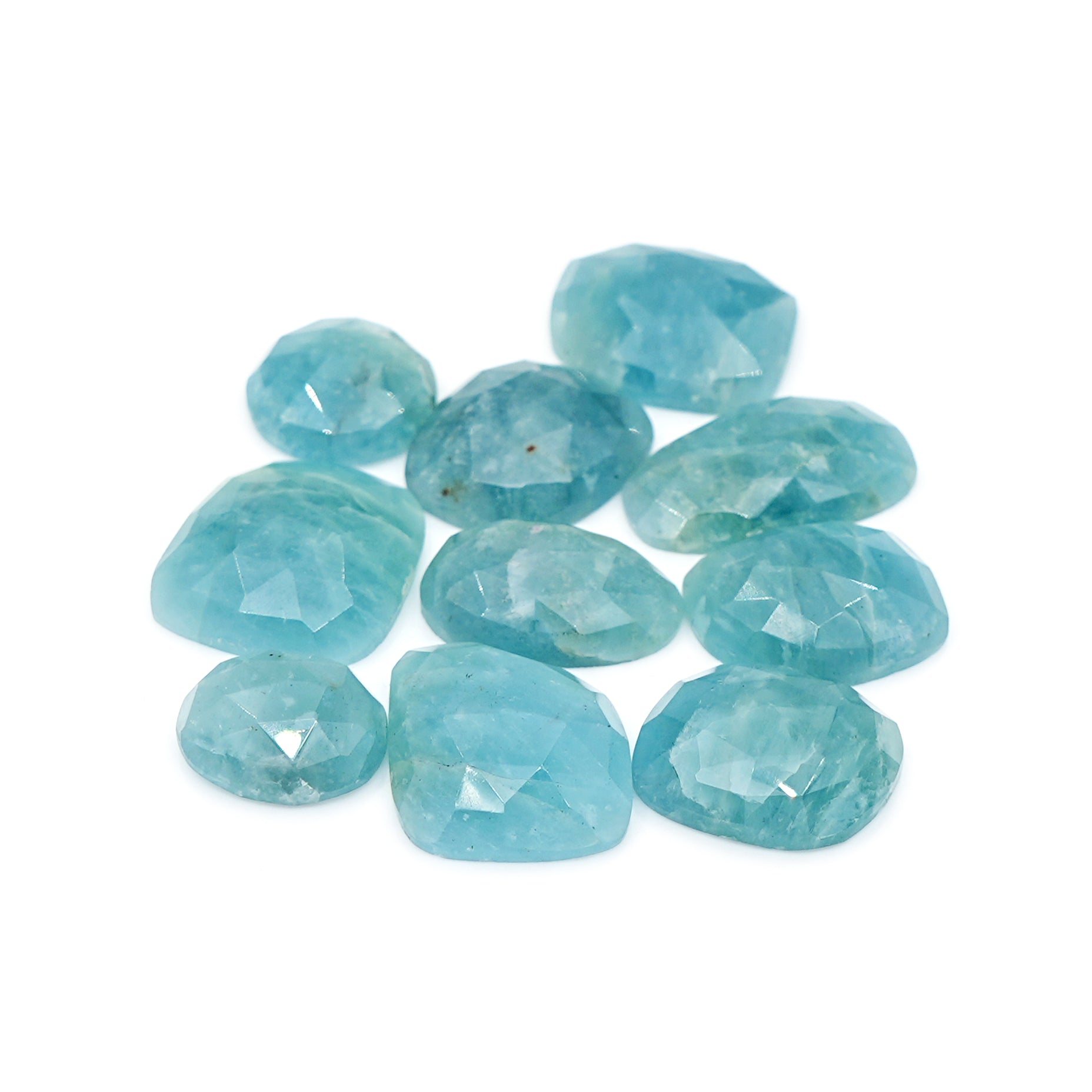 Rose Cut Aquamarine Freeform Cabochons | Gemstones for Designer Jewelry - 10 Pieces