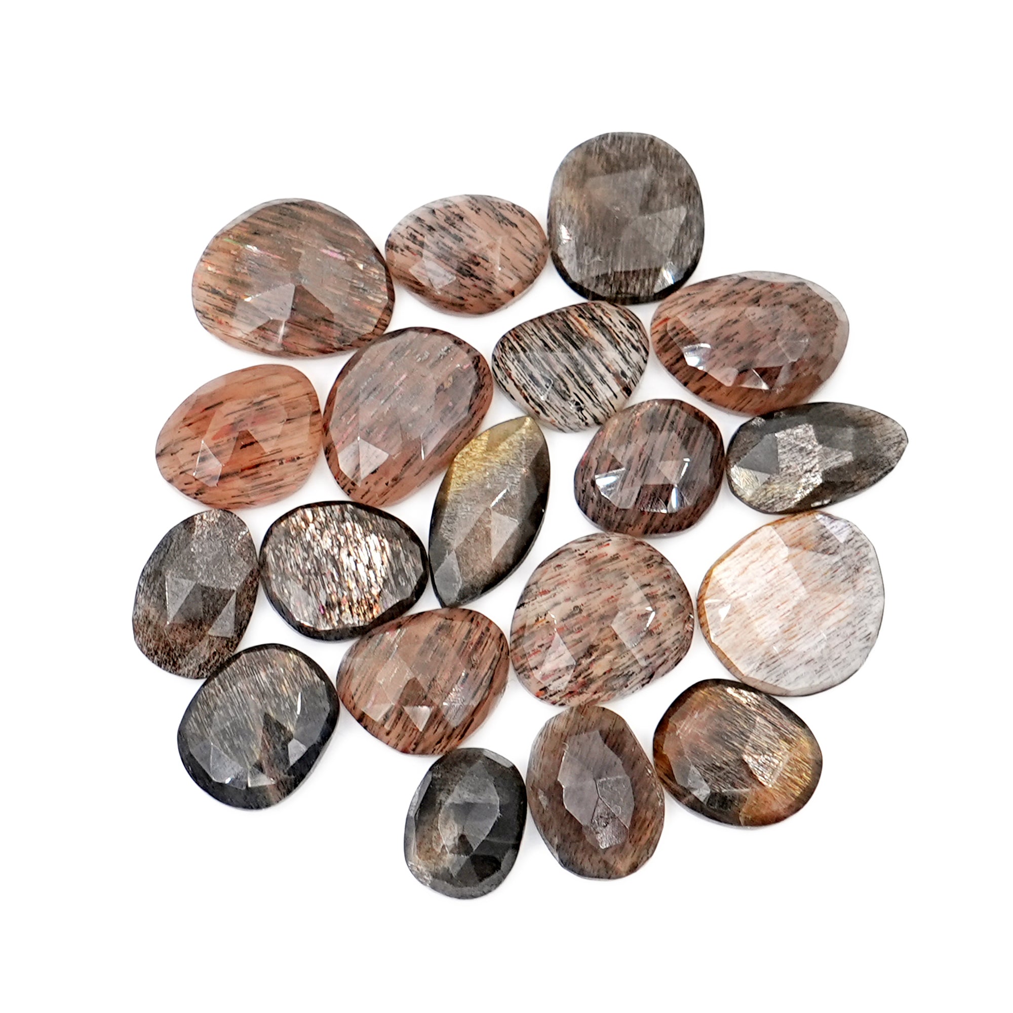 Golden Sheen Moonstone Rose cut Gemstone | Freeform Cabochons for Jewelry Making - 19 Pieces