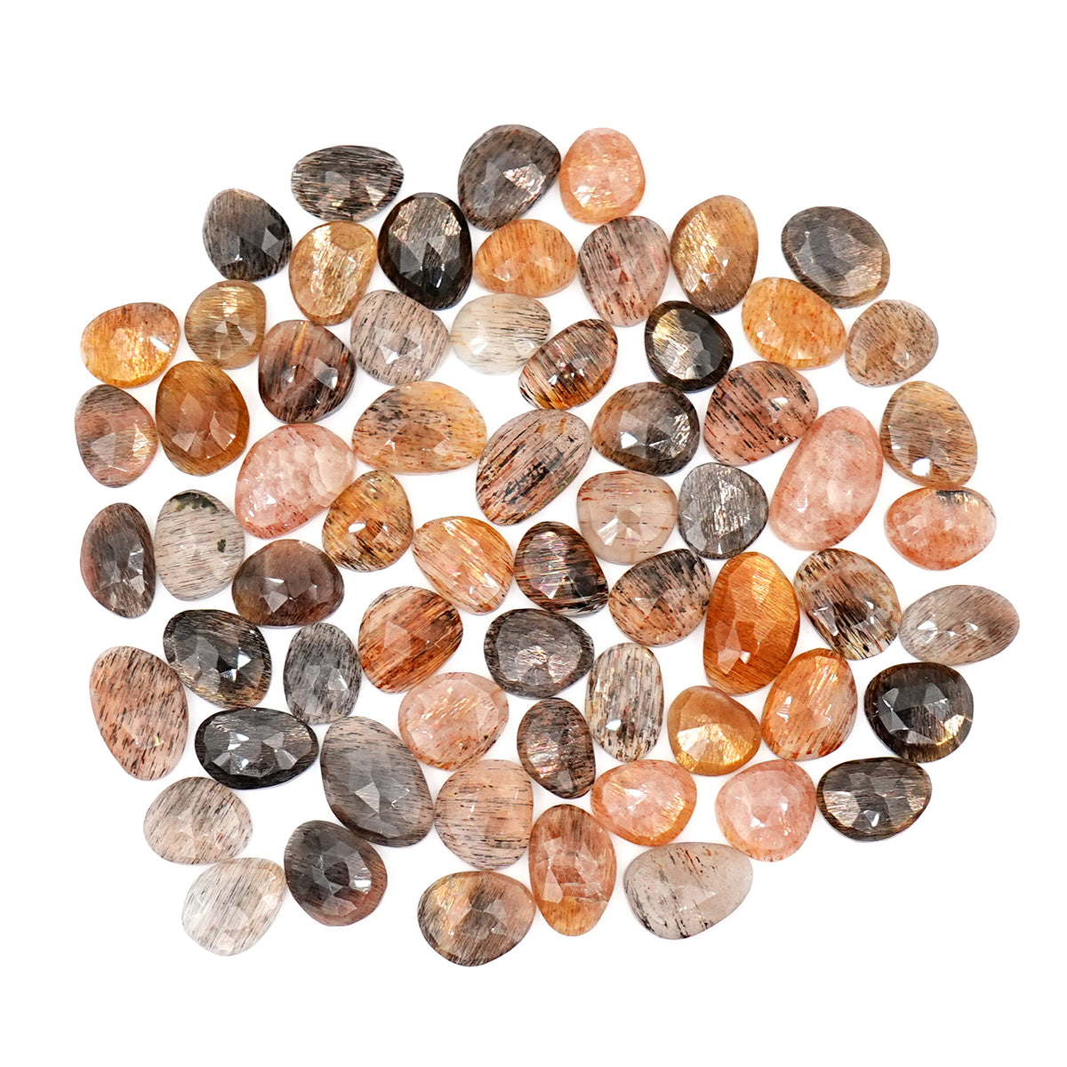Golden Sheen Moonstone Rose Cut Cabochons |  Freeform Gemstone for Jewelry Making - 64 Pieces