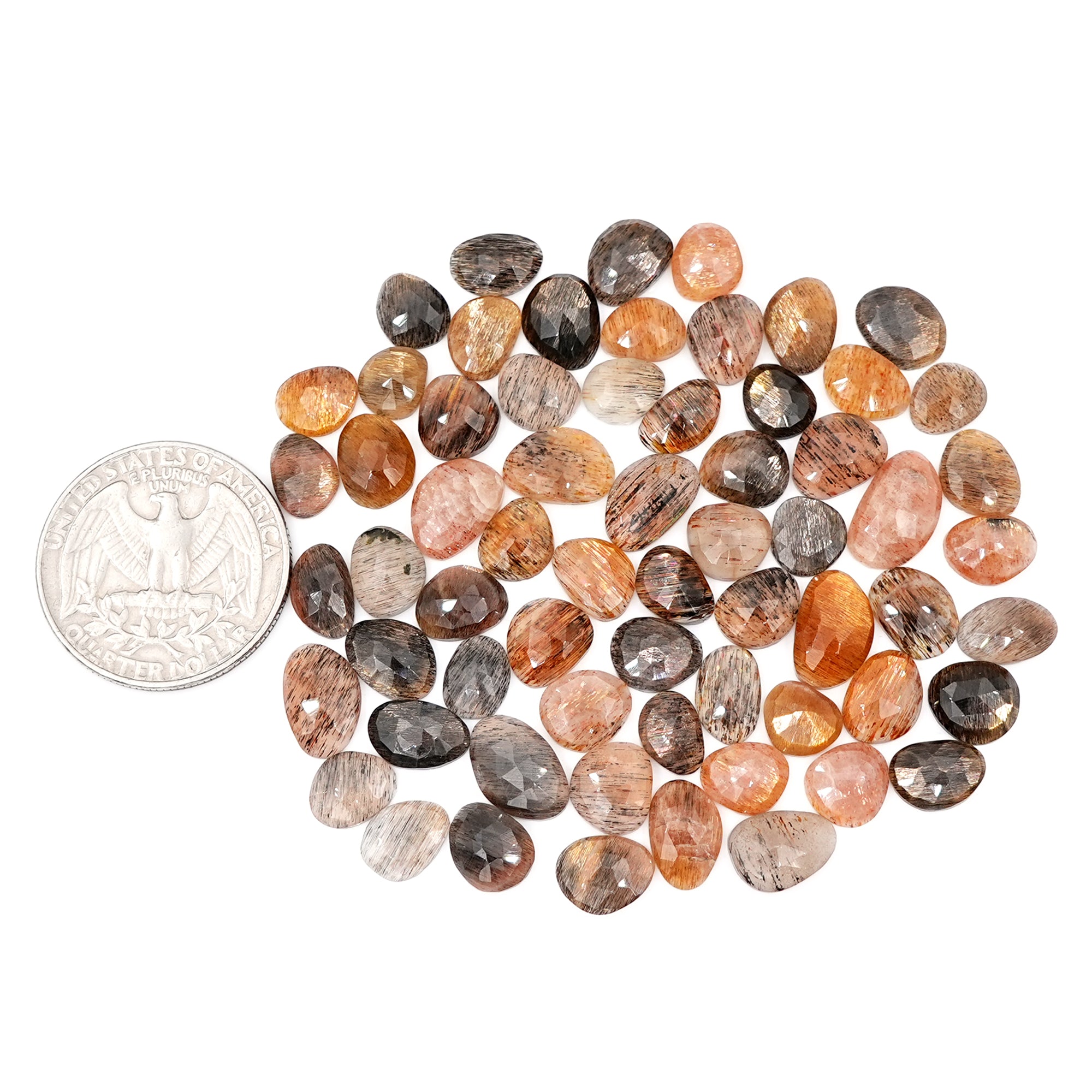 Golden Sheen Moonstone Rose Cut Cabochons |  Freeform Gemstone for Jewelry Making - 64 Pieces