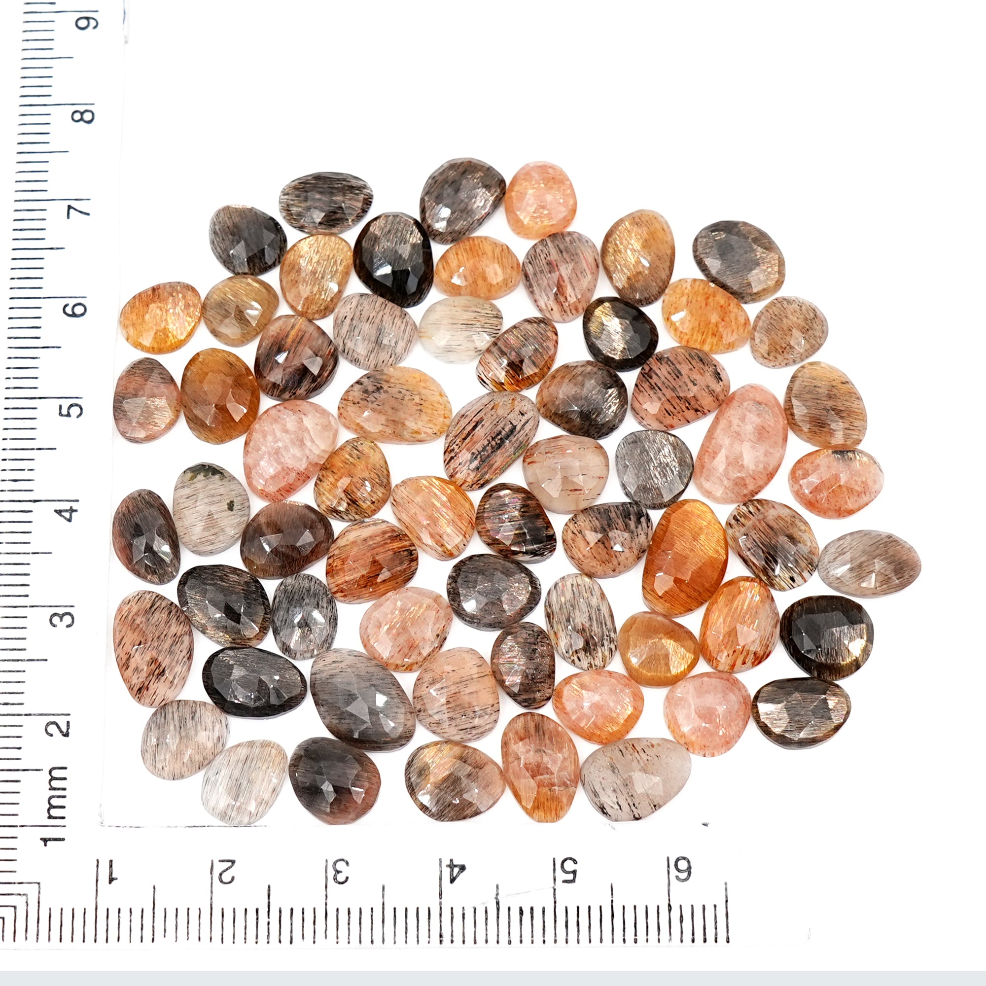 Golden Sheen Moonstone Rose Cut Cabochons |  Freeform Gemstone for Jewelry Making - 64 Pieces