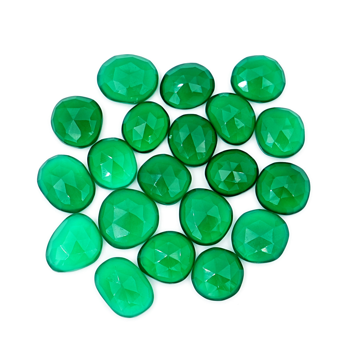Green Onyx Rose Cut Cabochons | Freefrom Flat Back Gemstone For Jewelry Making - 20 Pieces