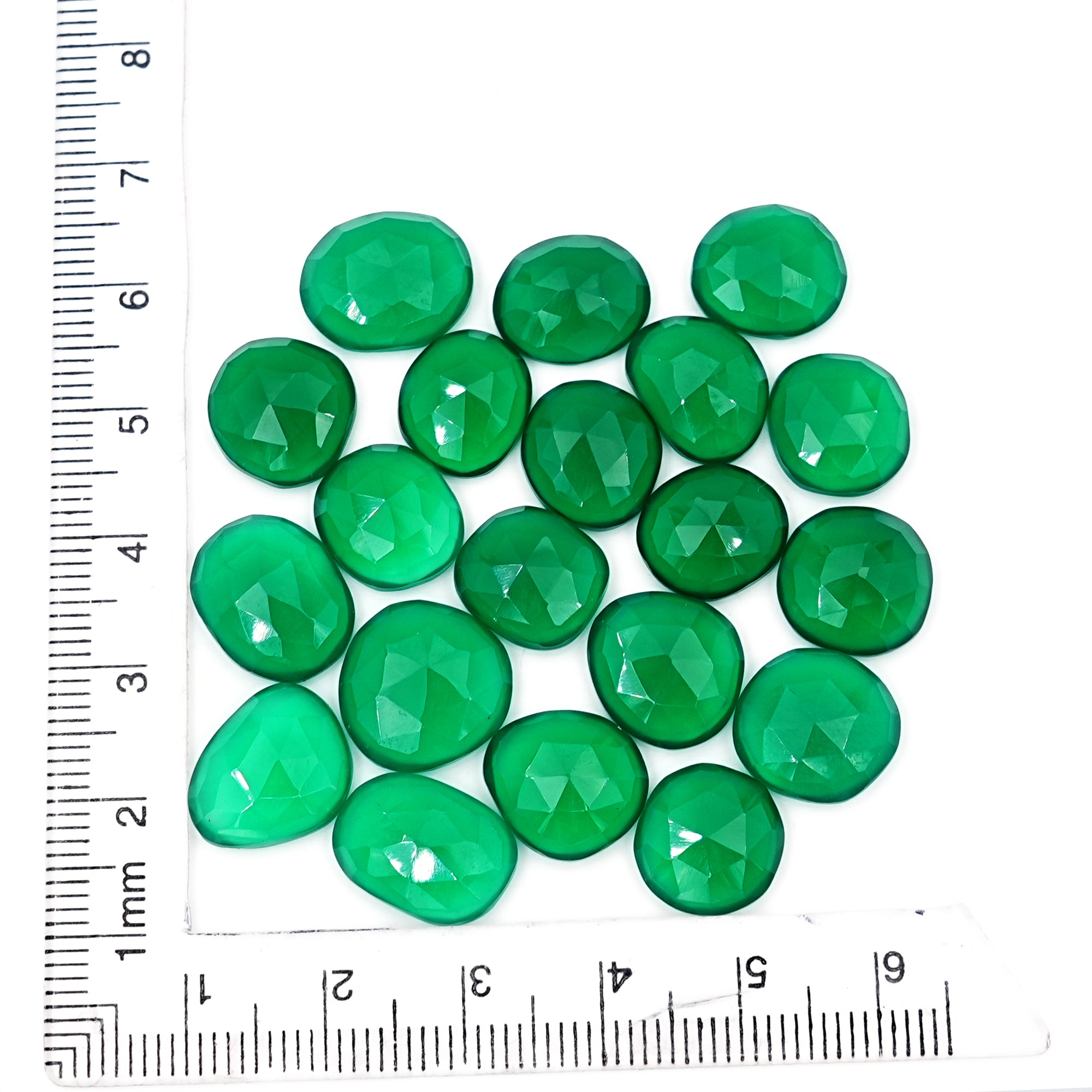 Green Onyx Rose Cut Cabochons | Freefrom Flat Back Gemstone For Jewelry Making - 20 Pieces