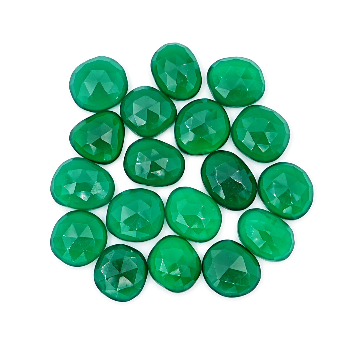 Green Onyx Rose Cut Gemstones | Freefrom Flat Back Cabochons For Jewelry Making - 18 Pieces