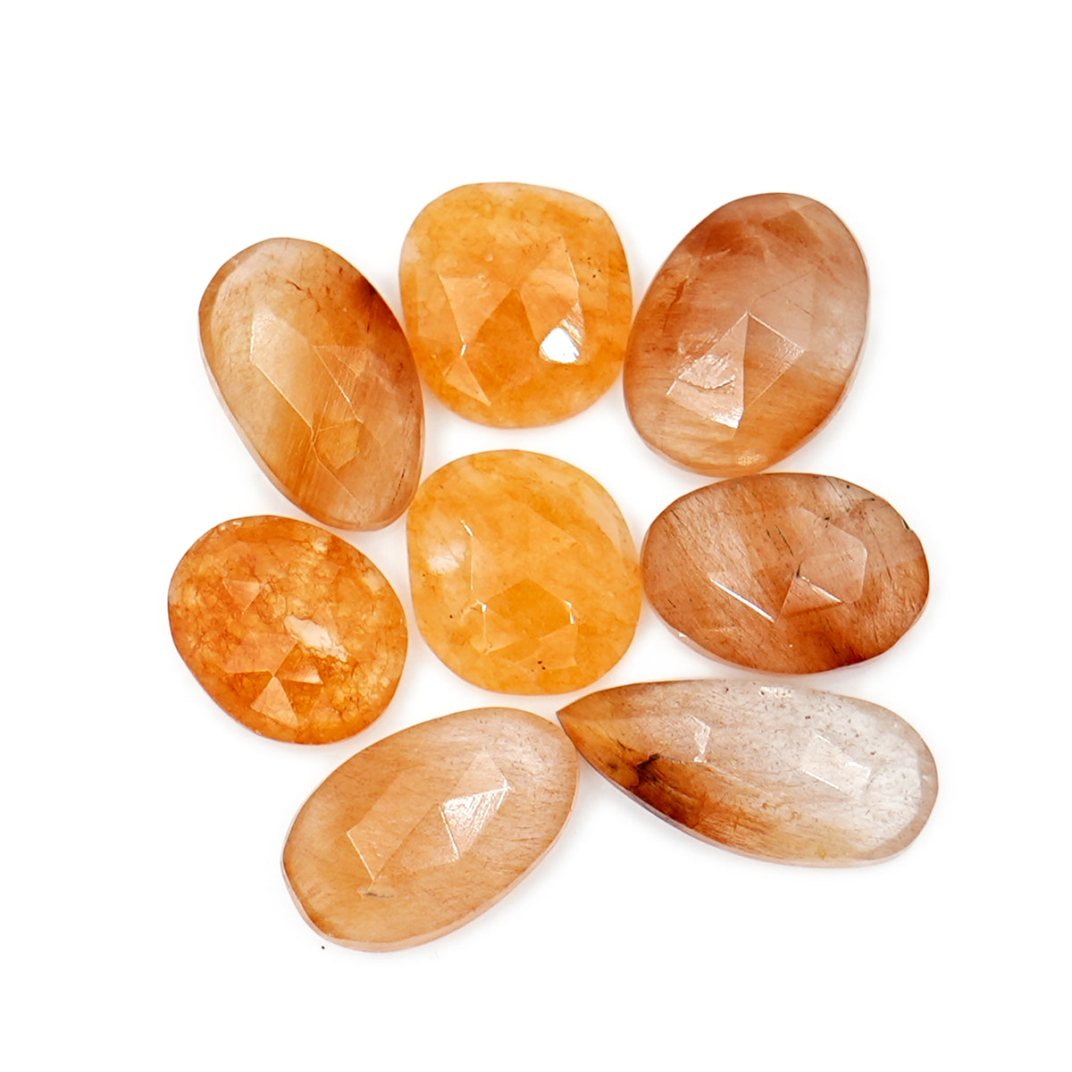 Rabbit Hair Rutile Quartz Rose Cut Cabochon| Freeform Gems with Inclusions For Jewelry Making - 8 pieces