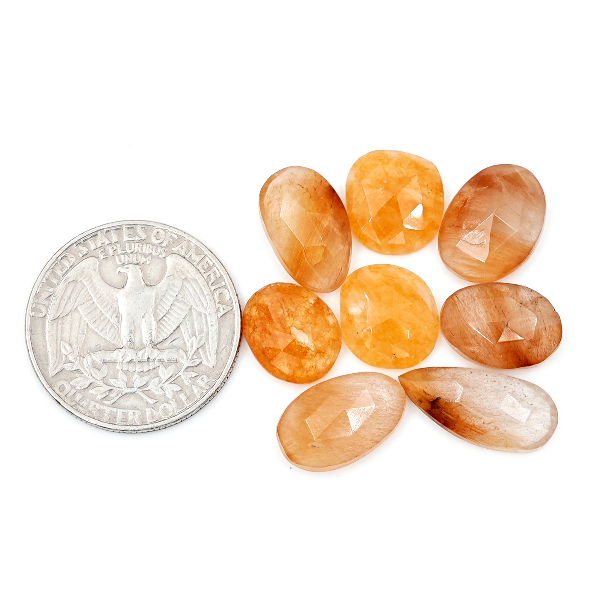 Rabbit Hair Rutile Quartz Rose Cut Cabochon| Freeform Gems with Inclusions For Jewelry Making - 8 pieces