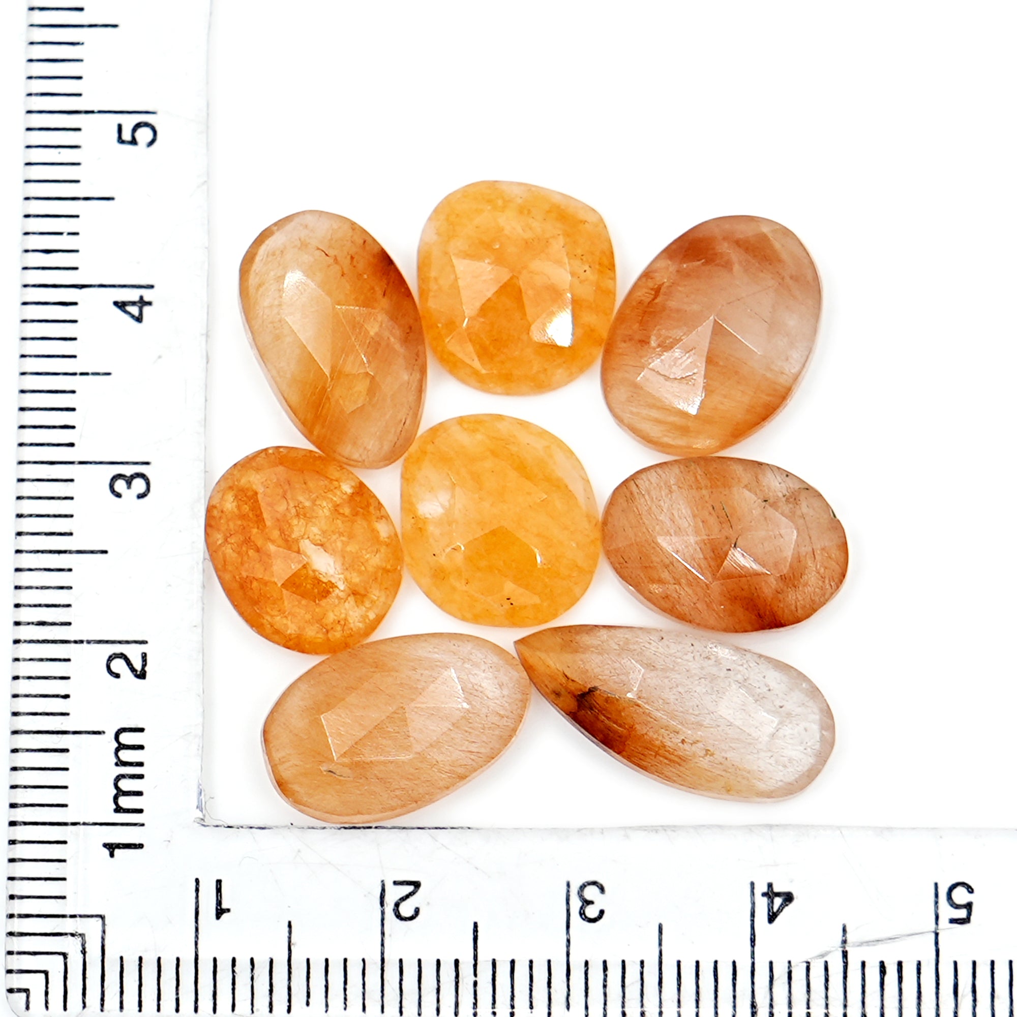 Rabbit Hair Rutile Quartz Rose Cut Cabochon| Freeform Gems with Inclusions For Jewelry Making - 8 pieces