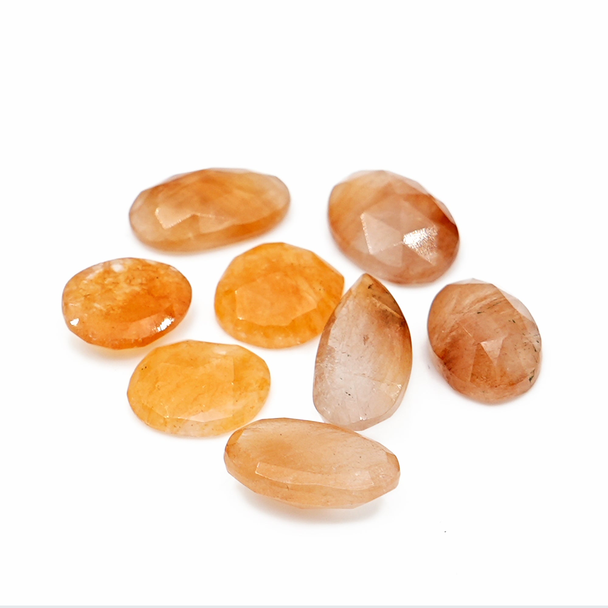 Rabbit Hair Rutile Quartz Rose Cut Cabochon| Freeform Gems with Inclusions For Jewelry Making - 8 pieces