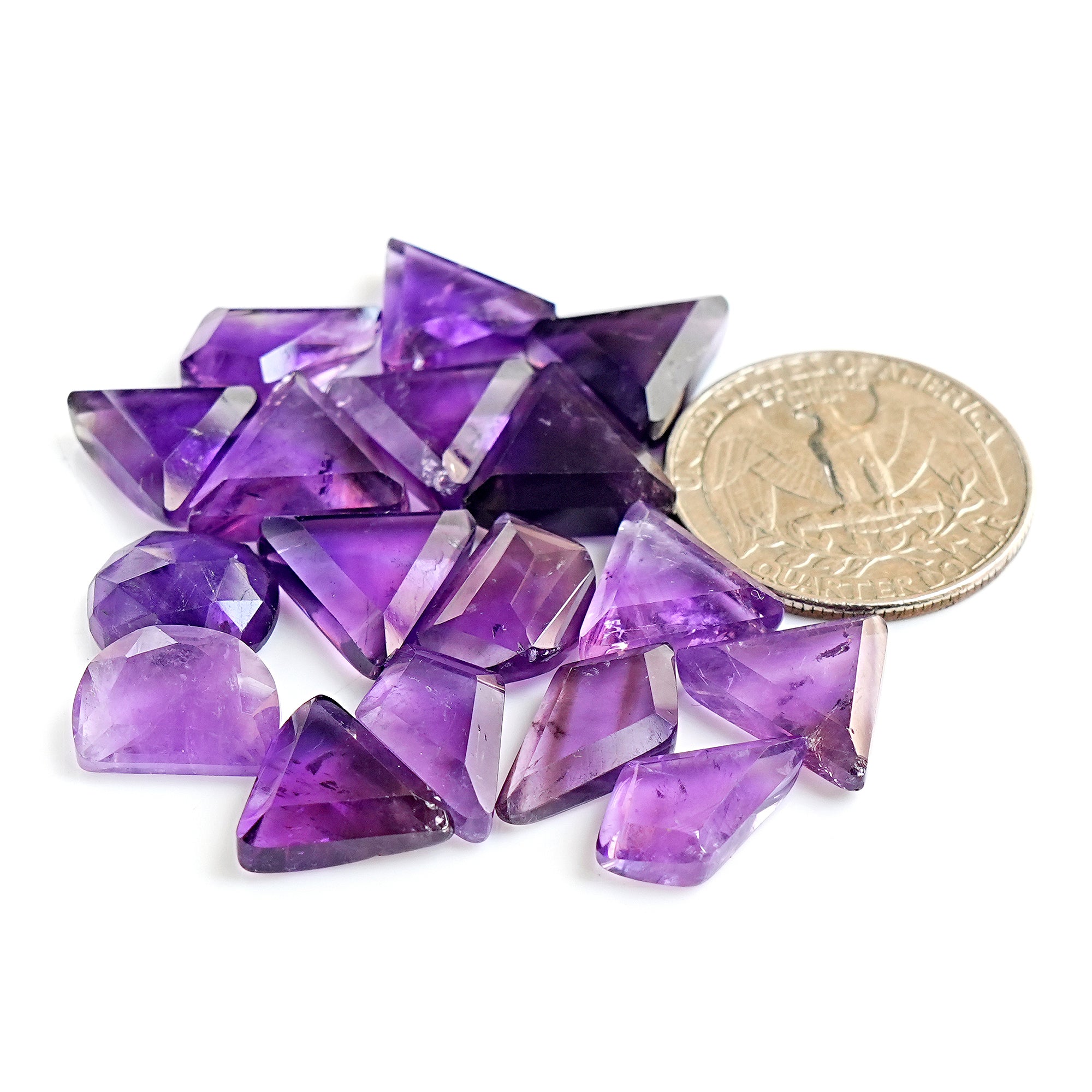 Amethyst Step Cut Cabochons | Geometric shapes Natural Flatback Loose Gemstone for Jewelry Making - 17 Pieces
