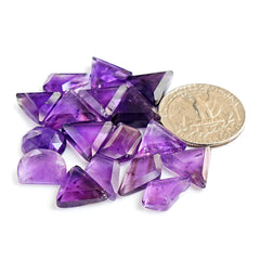 Amethyst Step Cut Cabochons | Geometric shapes Natural Flatback Loose Gemstone for Jewelry Making - 17 Pieces