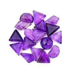 Amethyst Step Cut Cabochons | Geometric shapes Natural Purple Gemstone for Jewelry Making - 17 Pieces