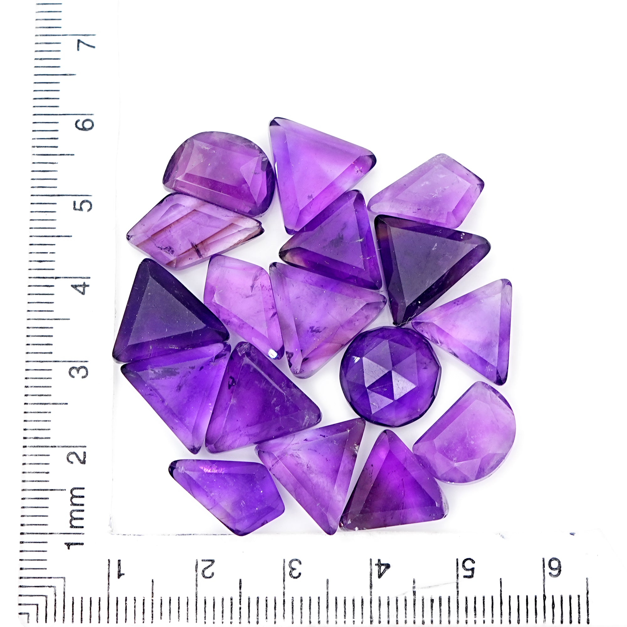 Amethyst Step Cut Cabochons | Geometric shapes Natural Purple Gemstone for Jewelry Making - 17 Pieces