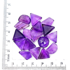 Amethyst Step Cut Cabochons | Geometric shapes Natural Purple Gemstone for Jewelry Making - 17 Pieces