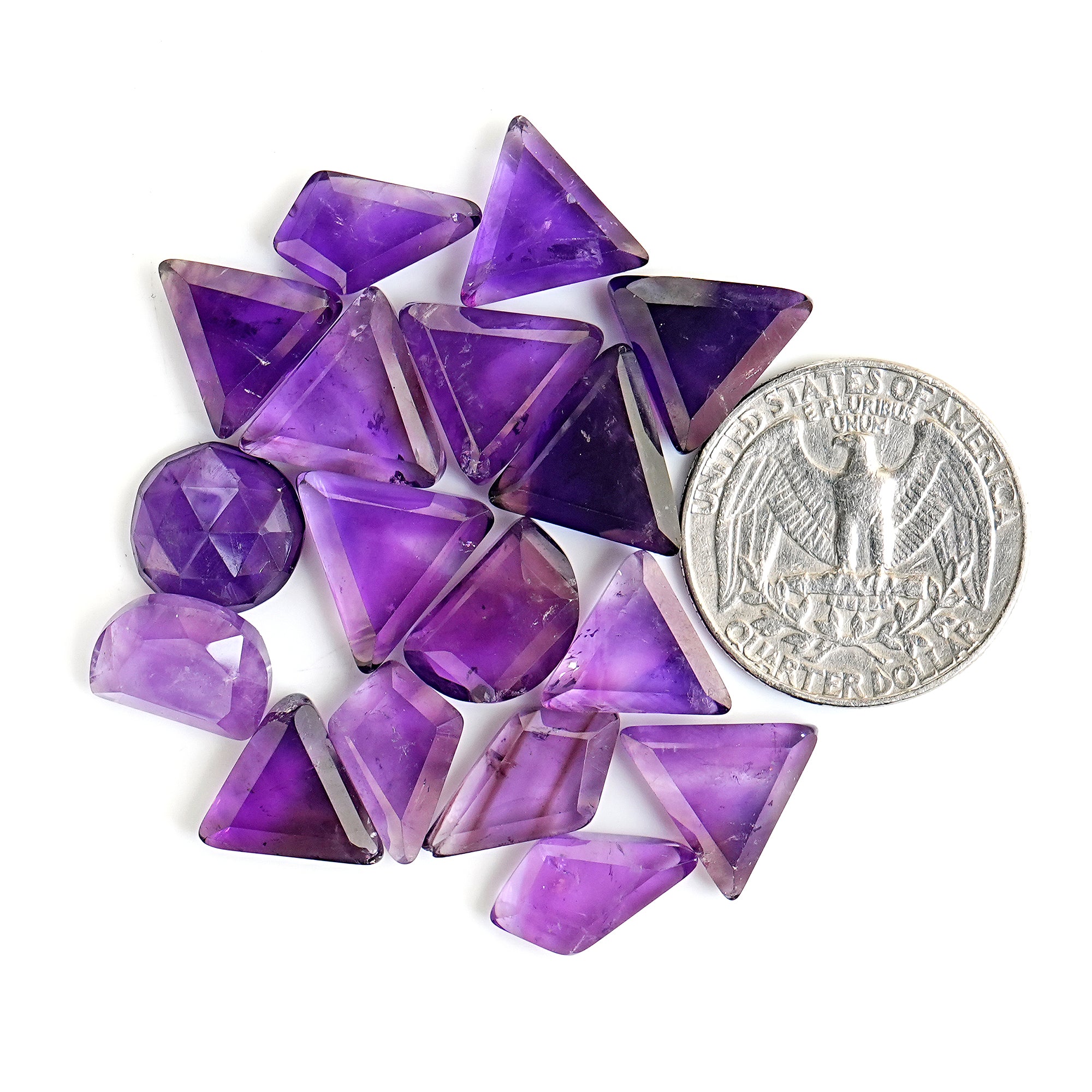 Amethyst Step Cut Cabochons | Geometric shapes Natural Flatback Loose Gemstone for Jewelry Making - 17 Pieces