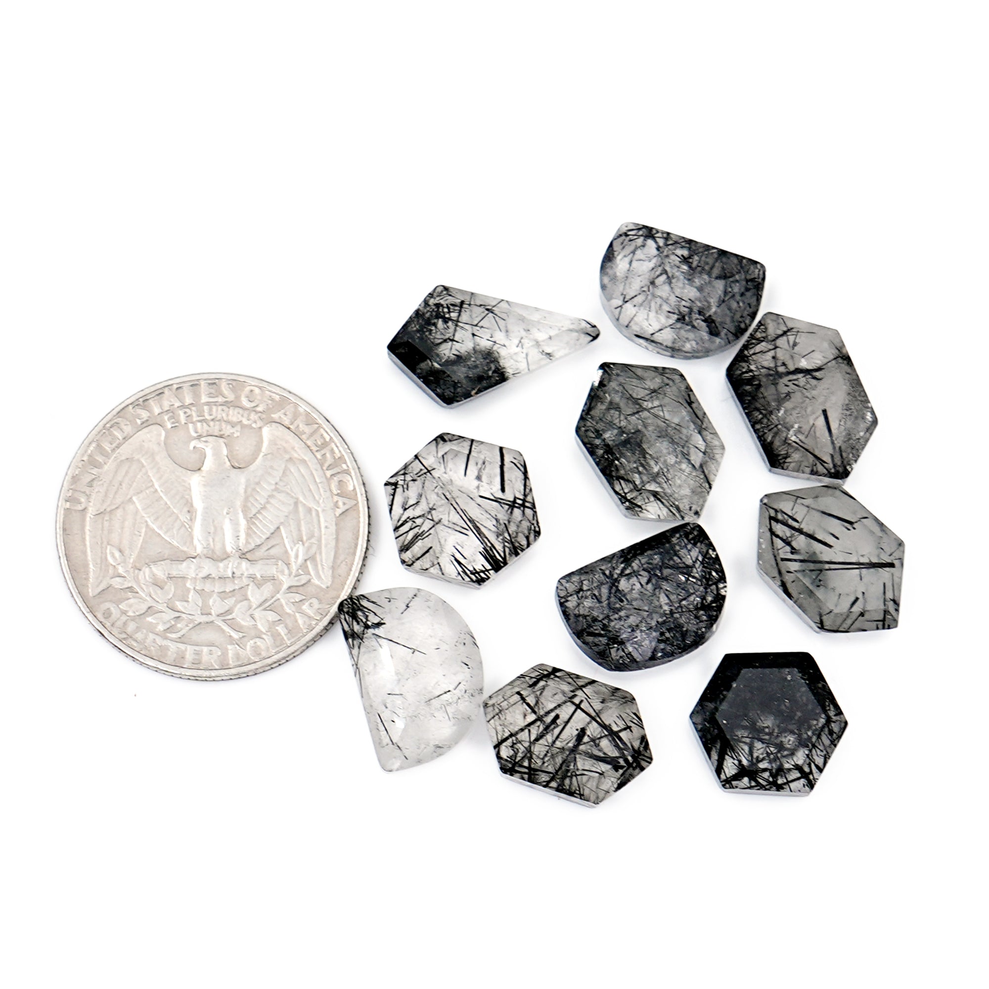Black Dot Rutile Smooth Step Cuts Cabochons | Freeform Gems with Natural Inclusions - 10 pieces