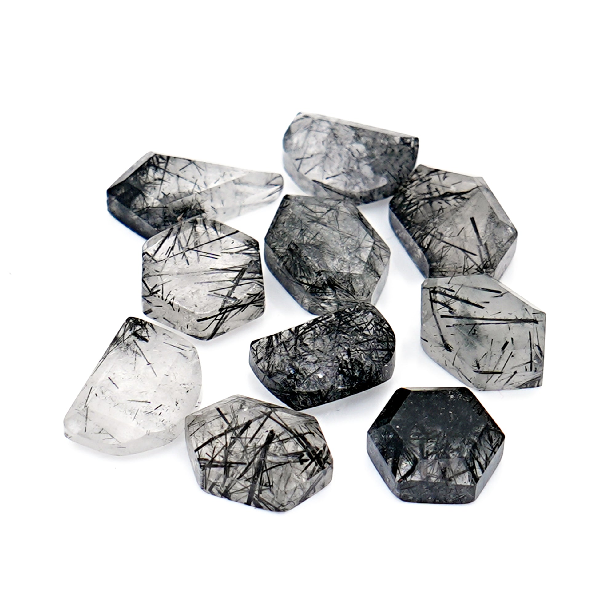 Black Dot Rutile Smooth Step Cuts Cabochons | Freeform Gems with Natural Inclusions - 10 pieces