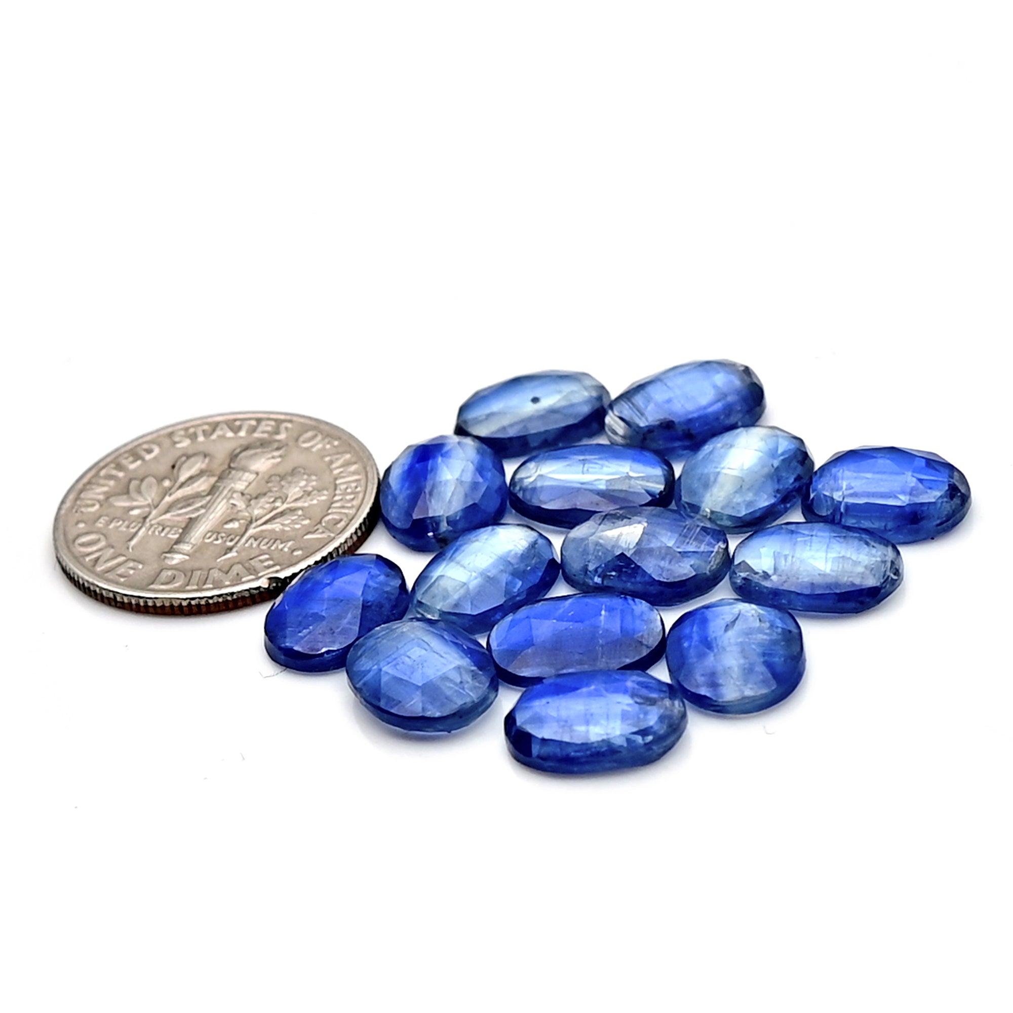 Blue Kyanite Rose Cut Cabochon | Natural Flatback Loose Gemstones for Jewelry Making - 14 pieces