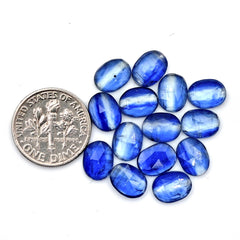 Blue Kyanite Rose Cut Cabochon | Natural Flatback Loose Gemstones for Jewelry Making - 14 pieces