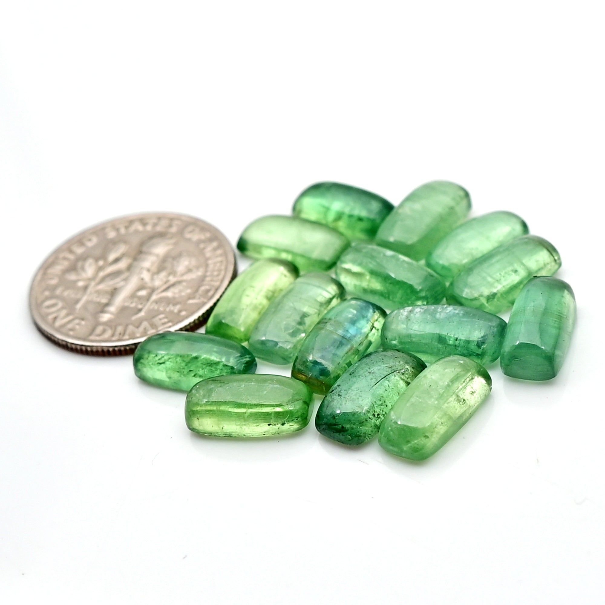 Green Kyanite Smooth Cabochon | Natural Flatback Loose Gemstones for Jewelry Making - 15 Pieces