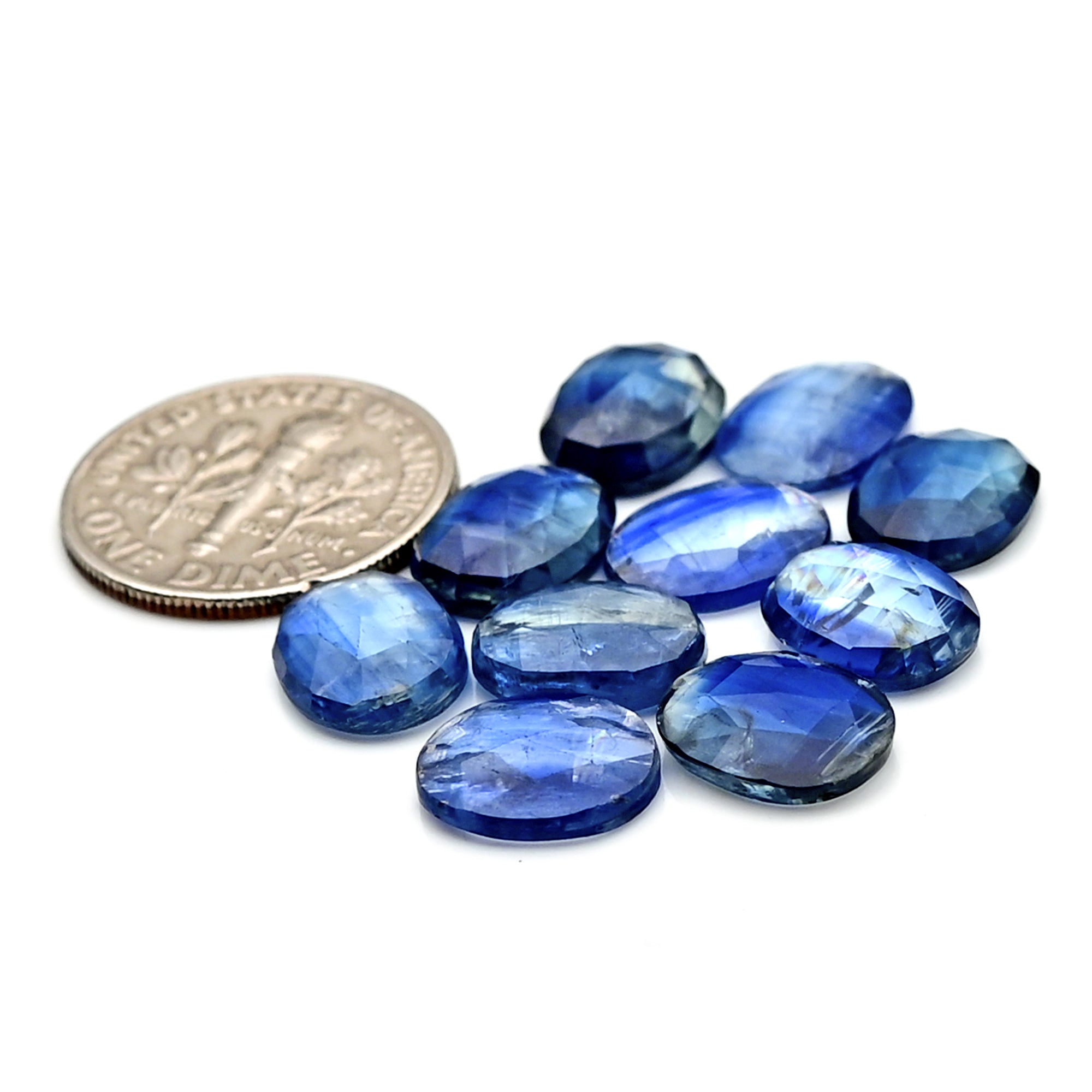 Blue Kyanite Rose Cut Cabochon | Natural Flatback Loose Gemstones for Jewelry Making - 10 pieces