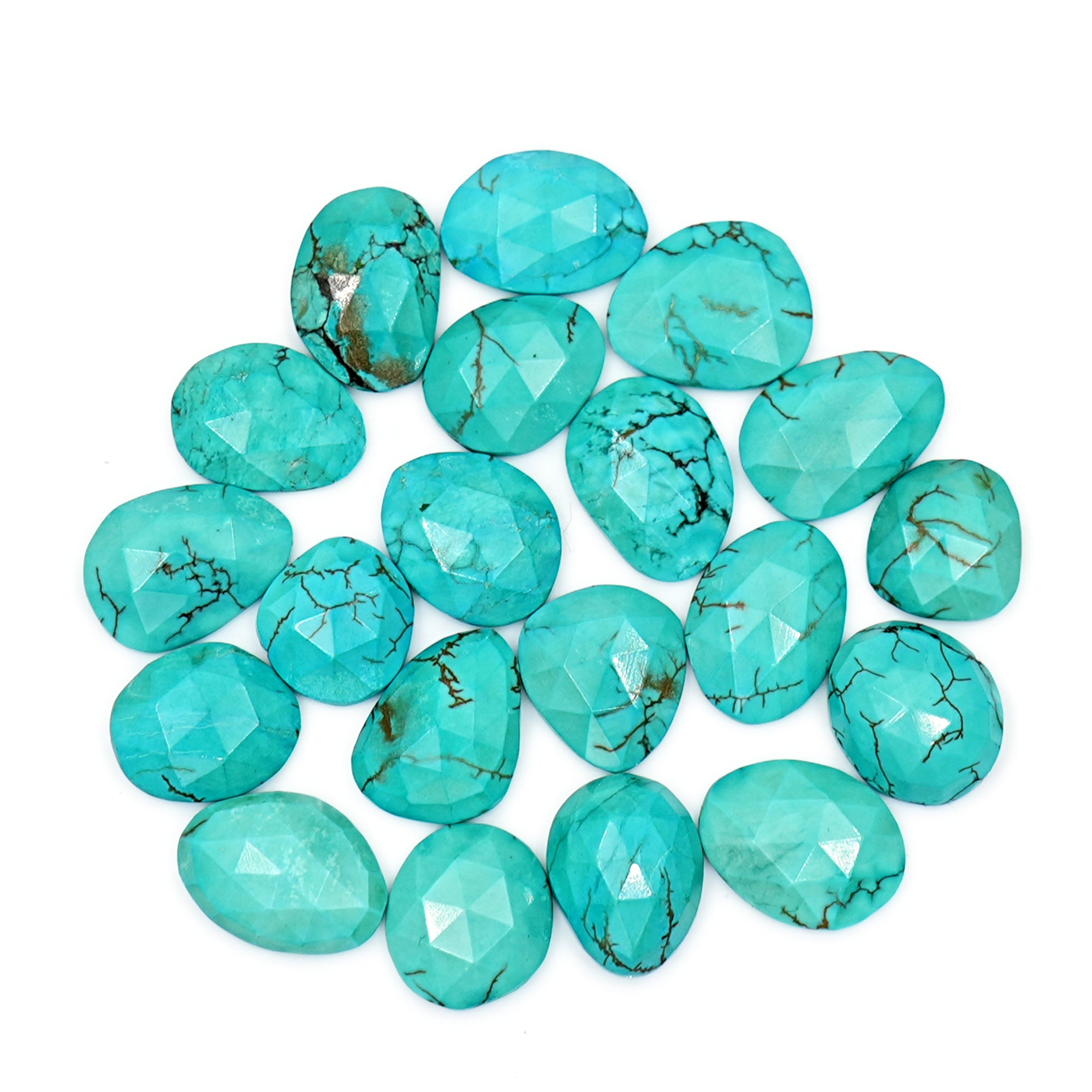 Rose Cut Hubei Turquoise Cabochons | Freefrom Gemstone for Jewelry Making- 20 Pieces