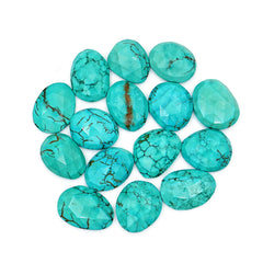 Rose Cut Hubei Turquoise Cabochons | Blue Green Freefrom Gemstone for Jewelry Making- 15 Pieces