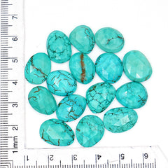Rose Cut Hubei Turquoise Cabochons | Blue Green Freefrom Gemstone for Jewelry Making- 15 Pieces