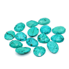 Rose Cut Hubei Turquoise Cabochons | Blue Green Freefrom Gemstone for Jewelry Making- 15 Pieces