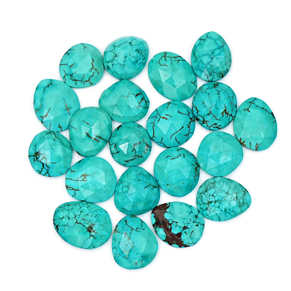 Rose Cut Hubei Turquoise Cabochons | Freefrom Gemstone for Jewelry Making- 20 Pieces